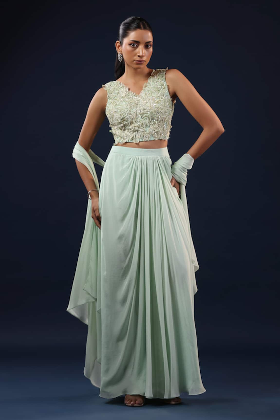 K-Anshika Embellished Crop Top Skirt Set 