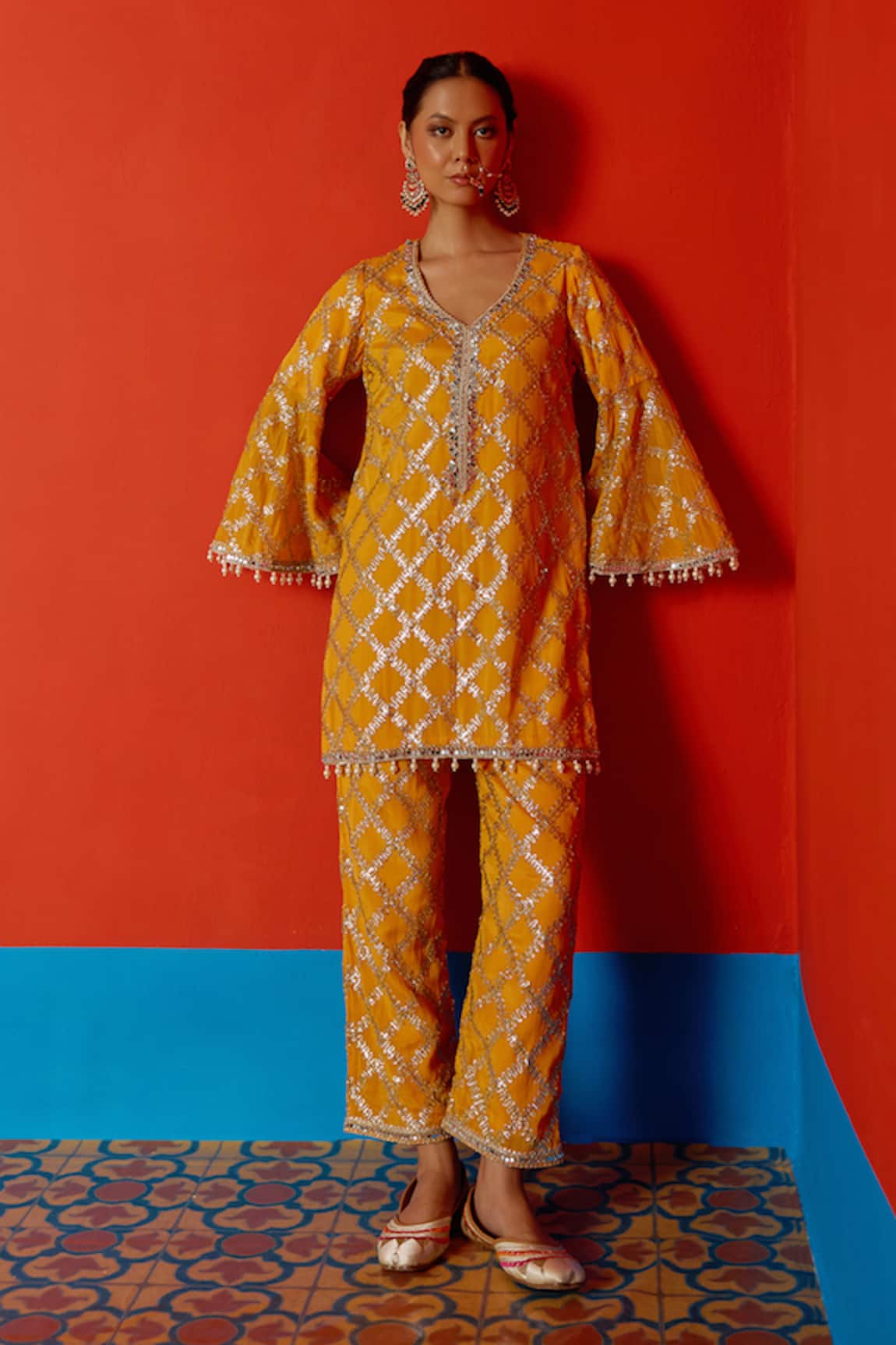 Mustard Moon By Neyha And Vrinda Gota Embroidered Kurta & Pant Set