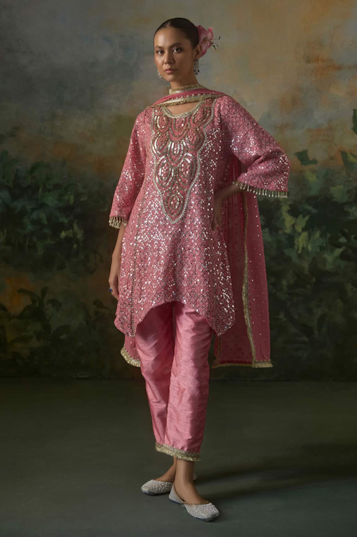 Mustard Moon By Neyha And Vrinda Embroidered Asymmetric Kurta Set