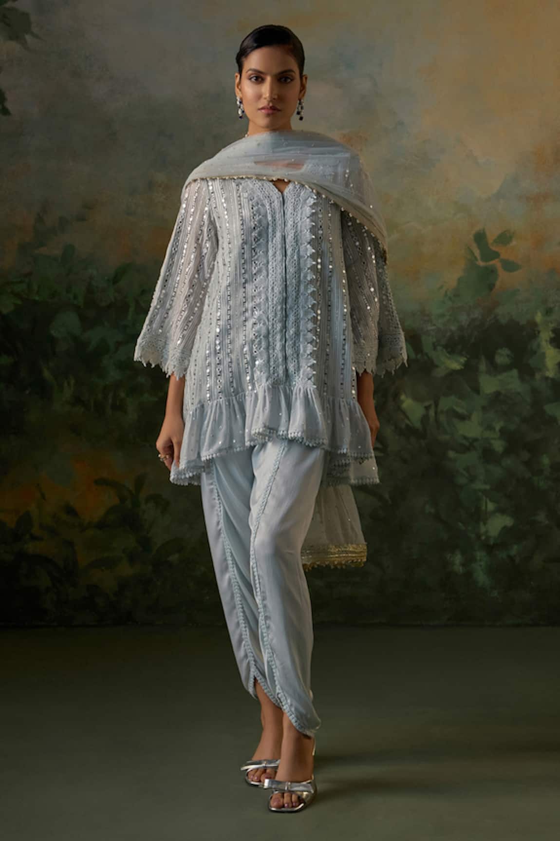 Mustard Moon By Neyha And Vrinda Crochet Lace & Mirror Embroidered Kurta Set