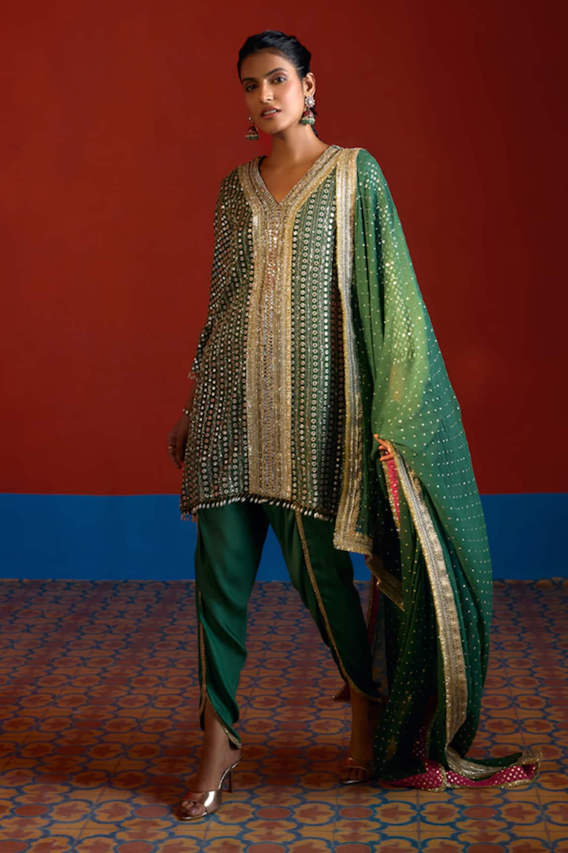 Mustard Moon By Neyha And Vrinda Sequin Embroidered High-Low Kurta Set