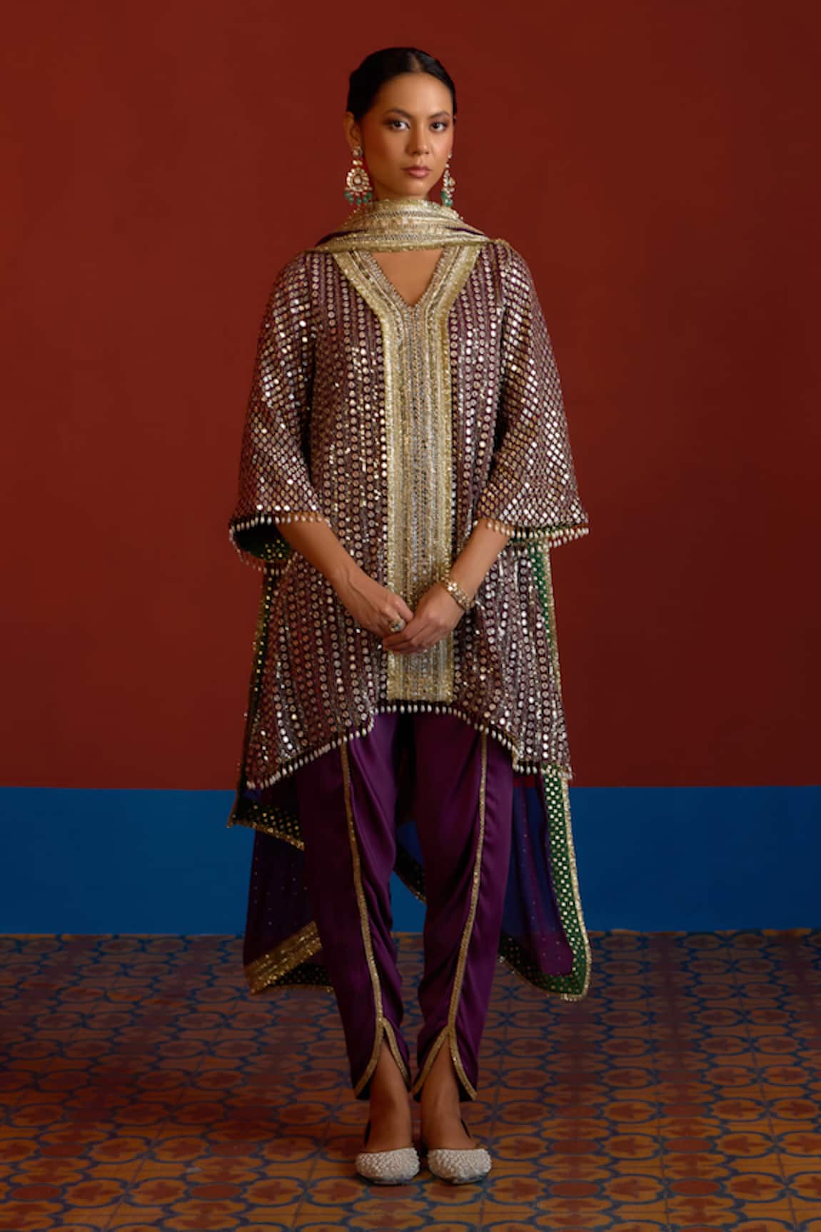 Mustard Moon By Neyha And Vrinda Glittery Mirror Sequin Embroidered Kurta Set