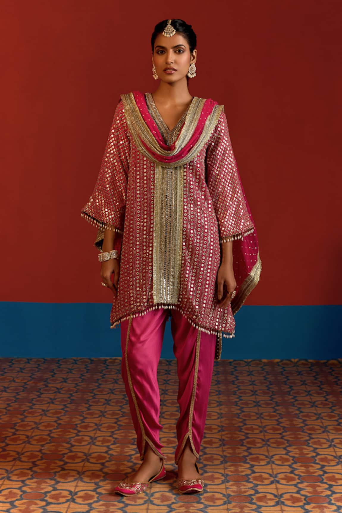 Mustard Moon By Neyha And Vrinda Mirror & Sequin Embroidered High Low Kurta Set