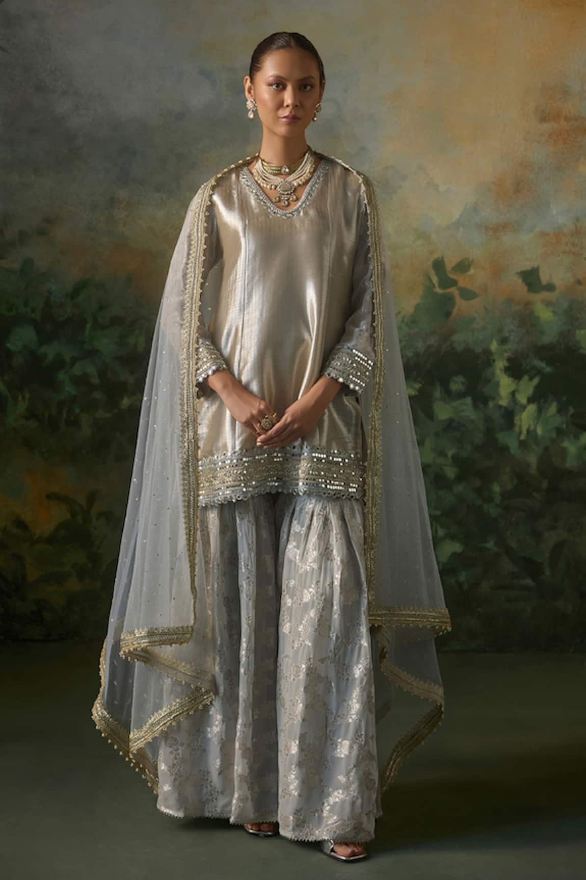 Mustard Moon By Neyha And Vrinda Brocade Kurta & Jacquard Sharara Set