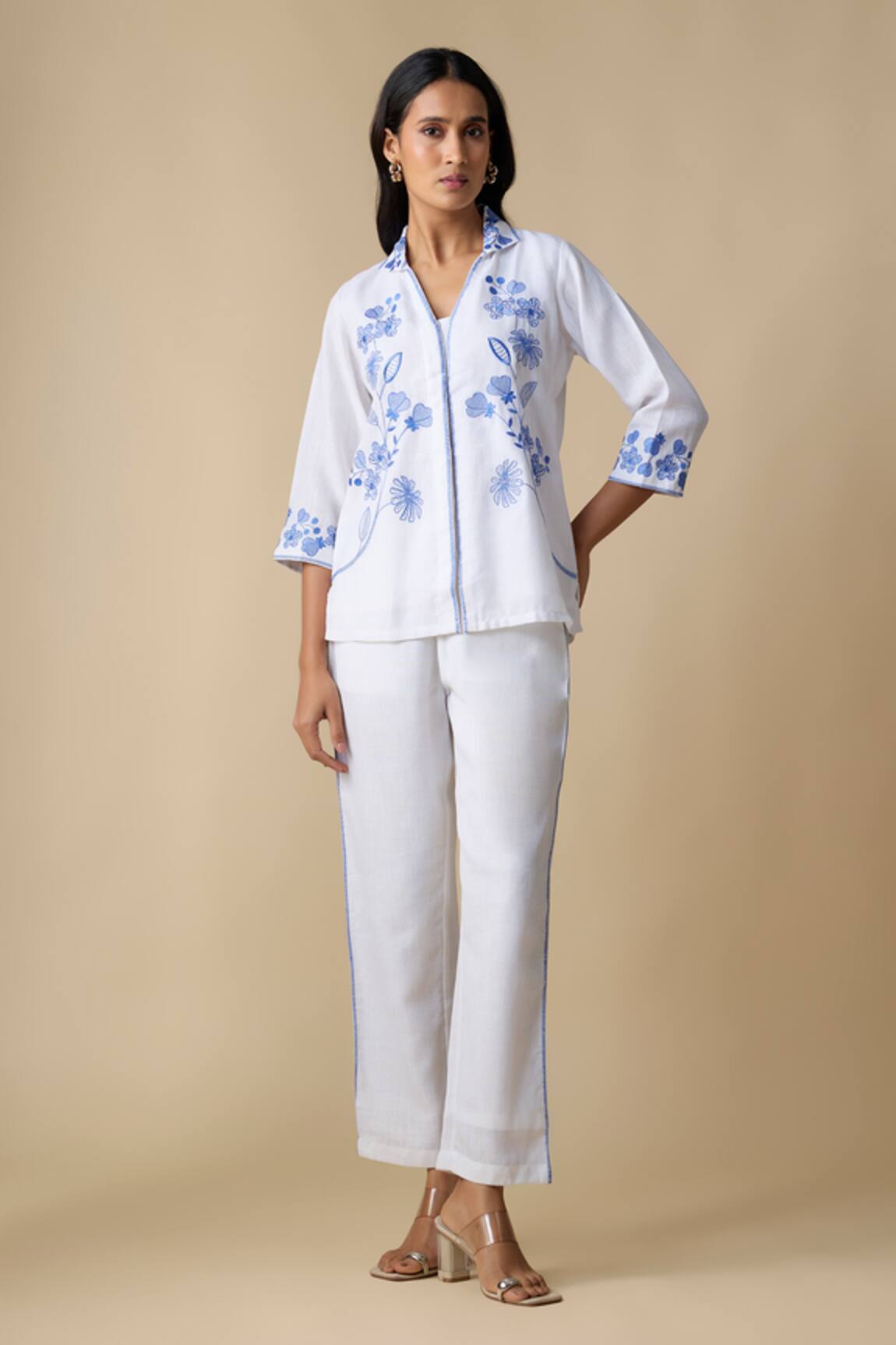 Linera Floral Embroidered Shirt & Trouser Set