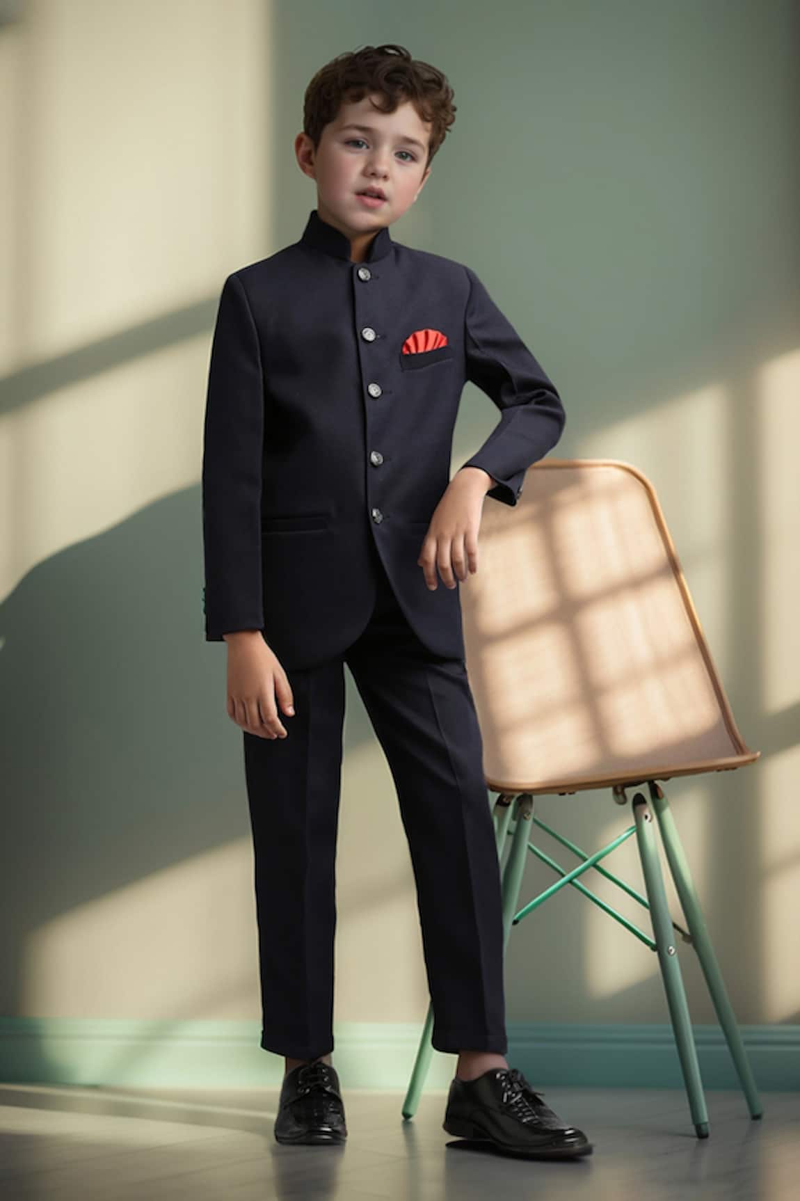 Petite Pomme Navy Blue Buttoned Jodhpuri Set 