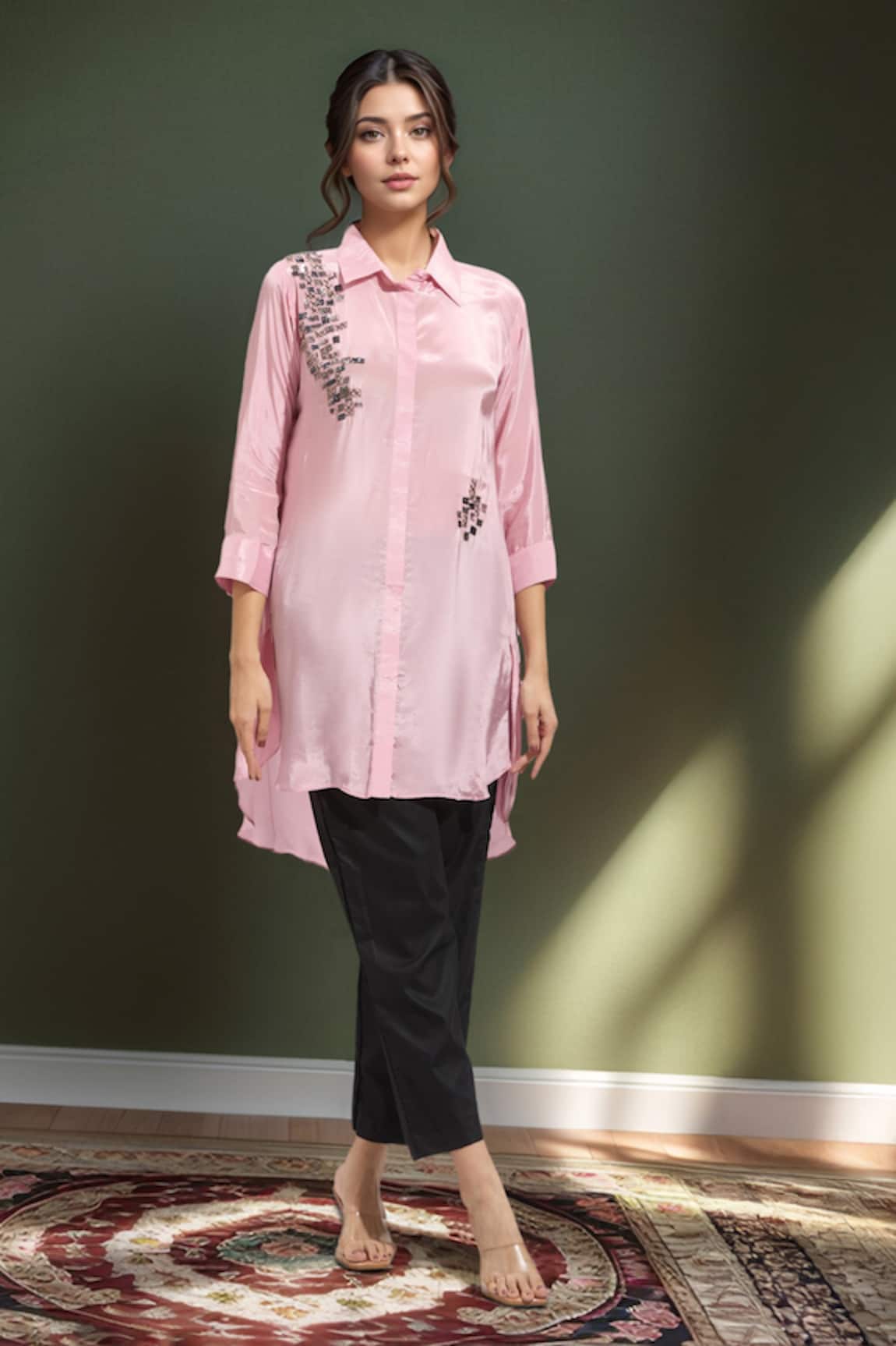 Naintara Bajaj Hand Embroidered Pink Kurta Set 
