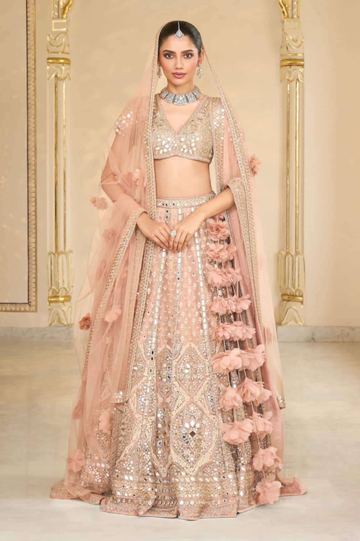 Arpita Mehta Net Thread & Mirror Embroidered Bridal Lehenga Set 