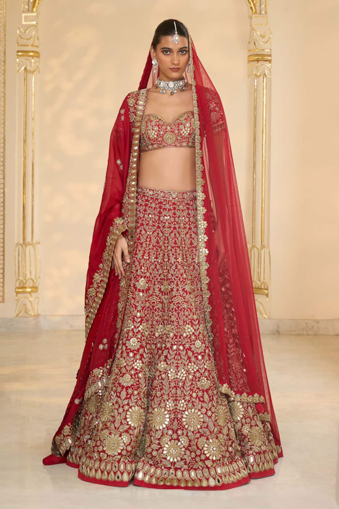 Arpita Mehta Floral Hand Embroidered Bridal Lehenga Set 