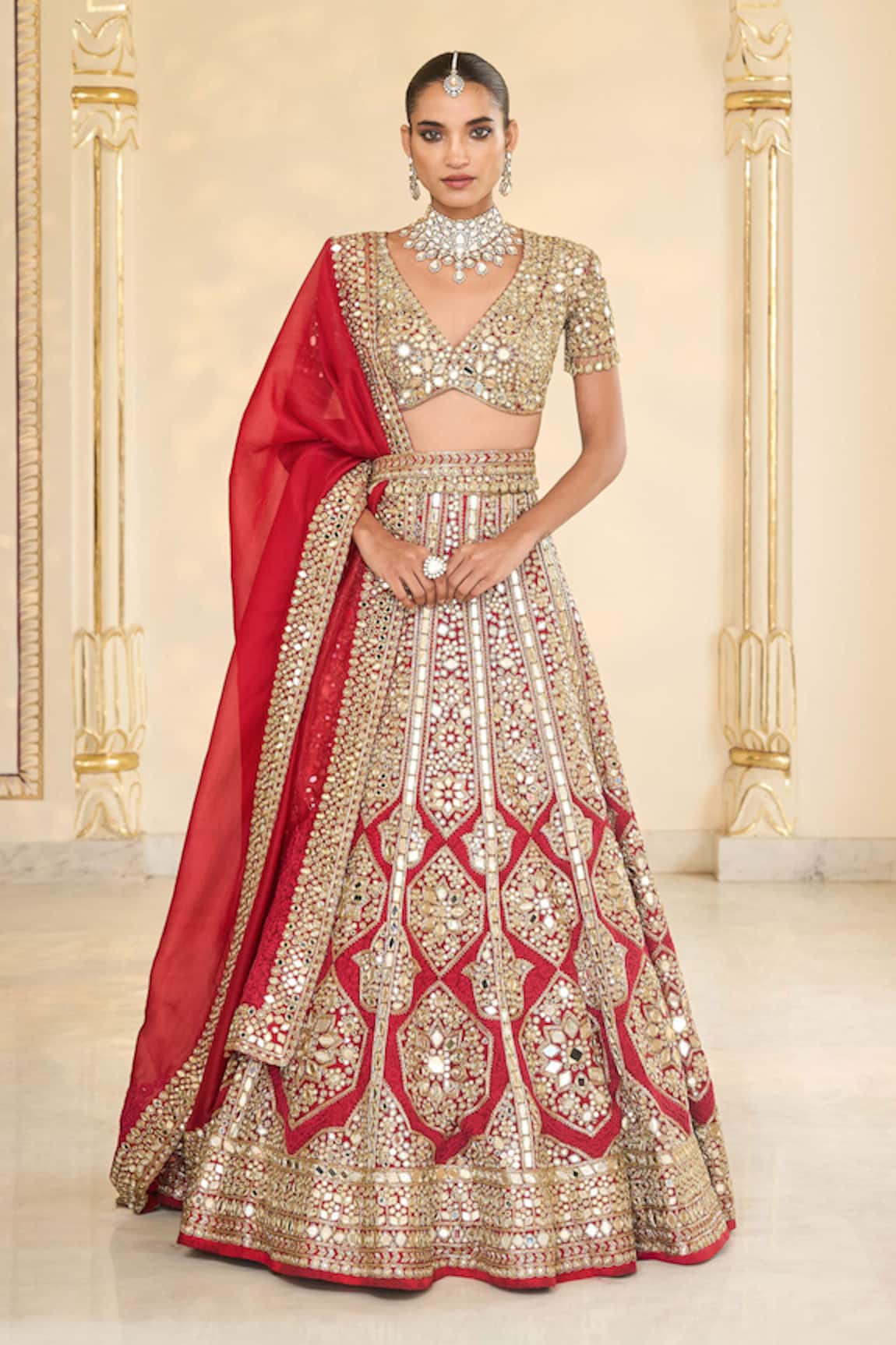 Arpita Mehta Hand Embroidered Mirror & Thread Bridal Lehenga Set 