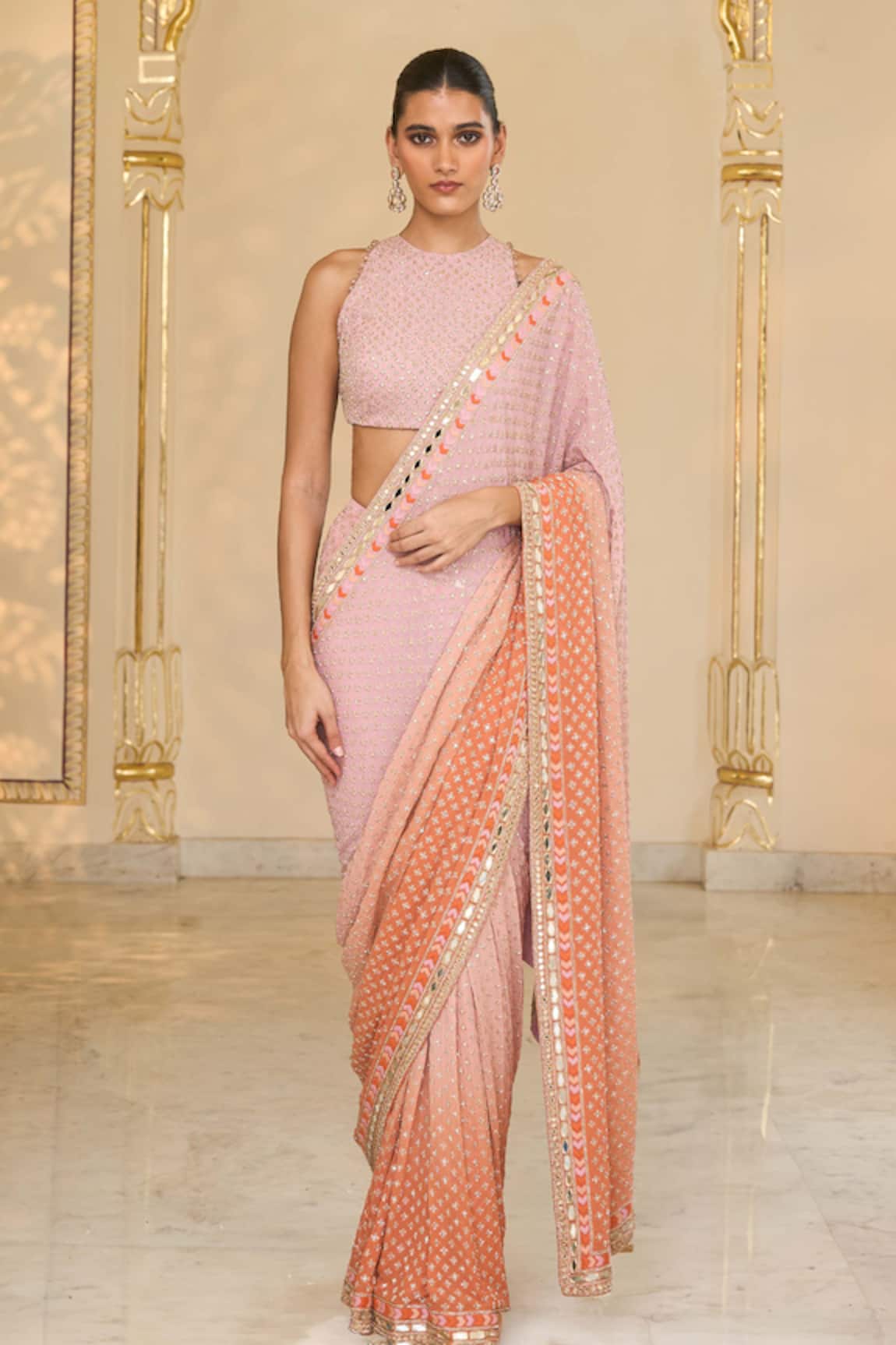 Arpita Mehta Shaded Hand Embroidered Star Sari Set 