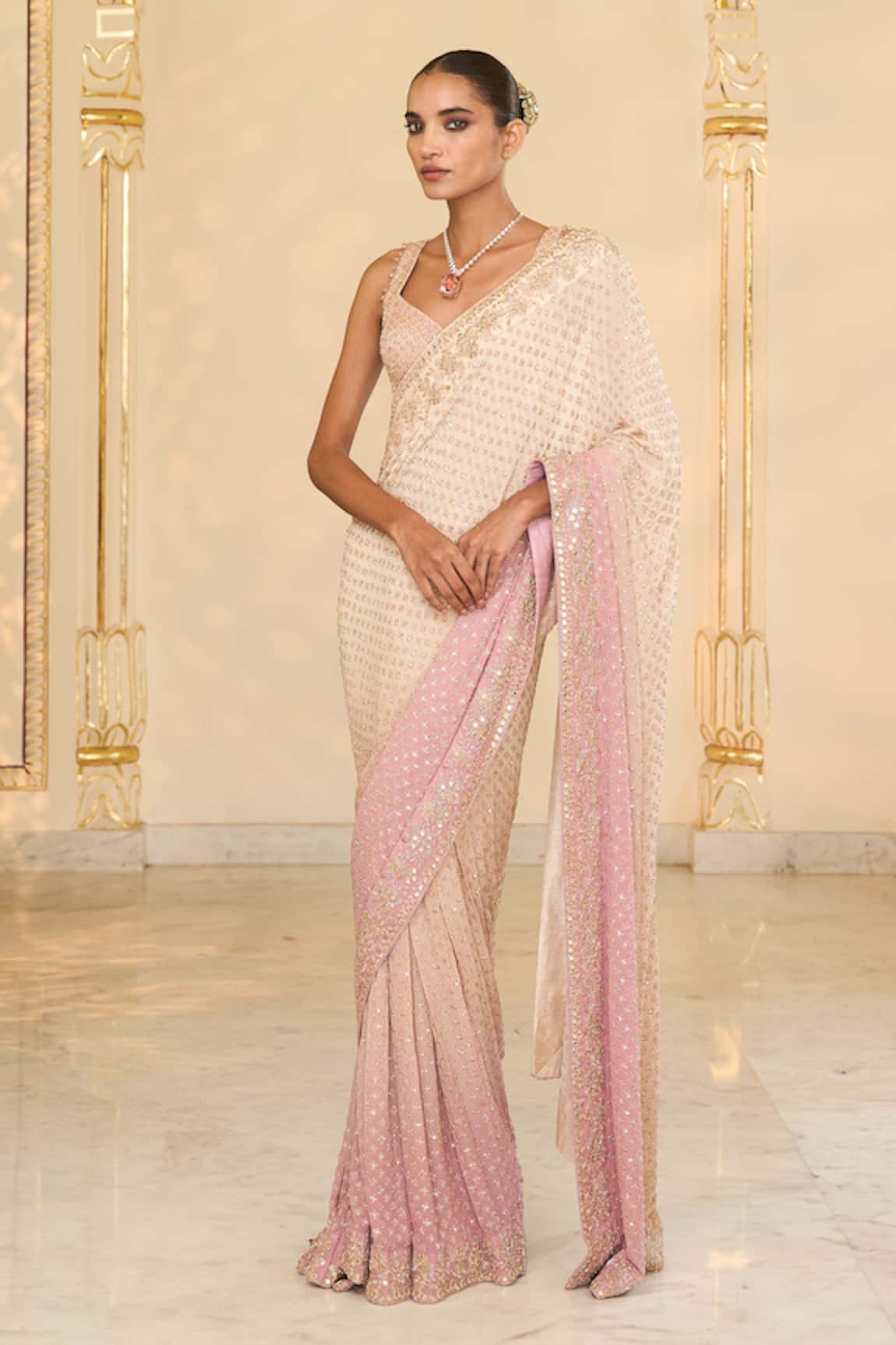 Arpita Mehta Shaded Hand Embroidered Star Saree Set 