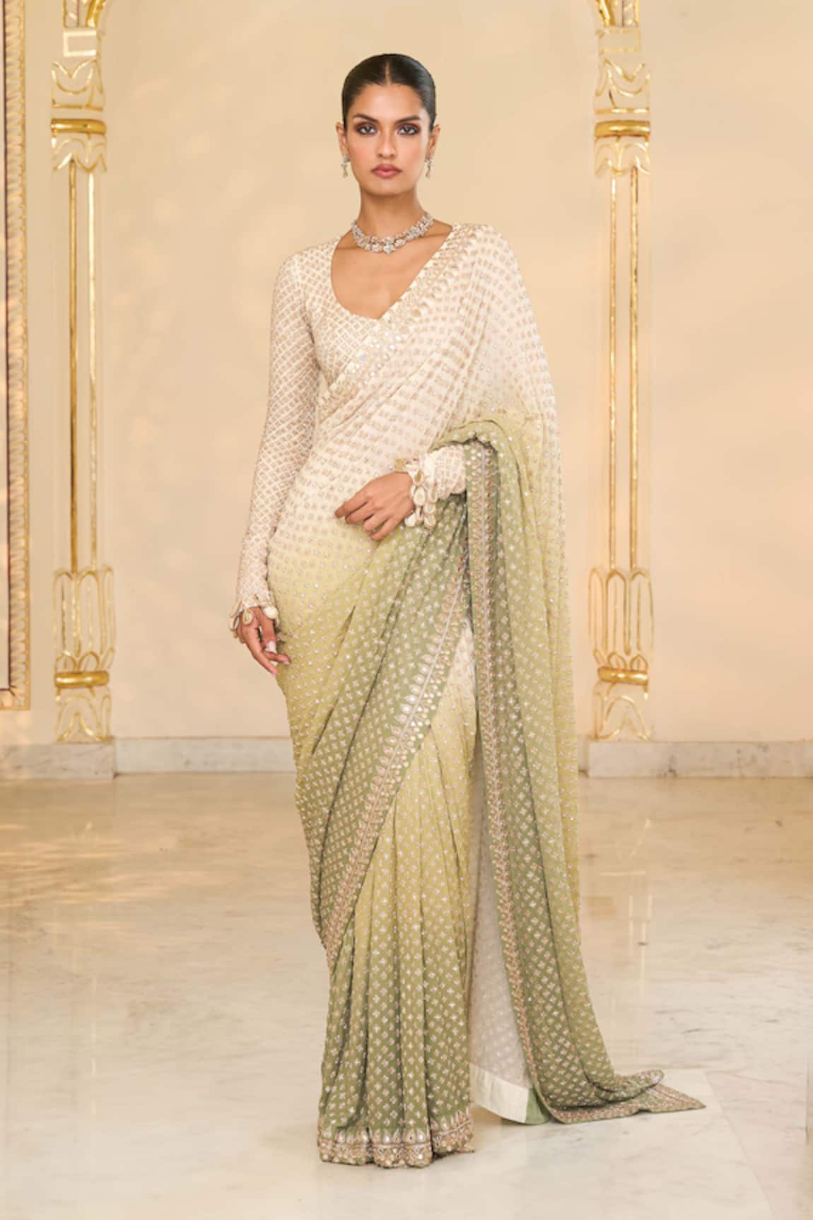 Arpita Mehta Shaded Hand Embroidered Star Sari Set 
