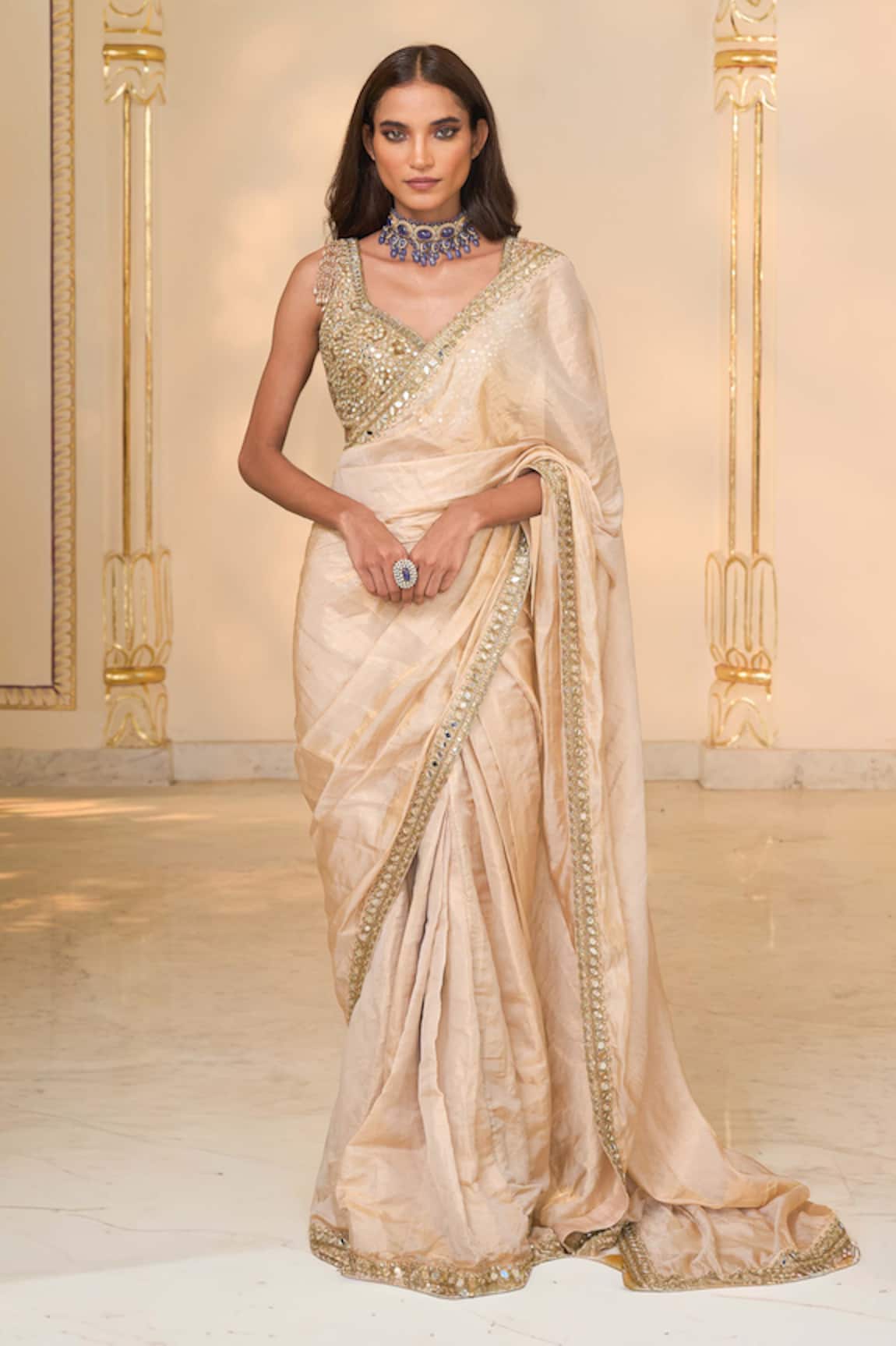 Arpita Mehta Tissue Hand Embroidered Saree & Blouse Set