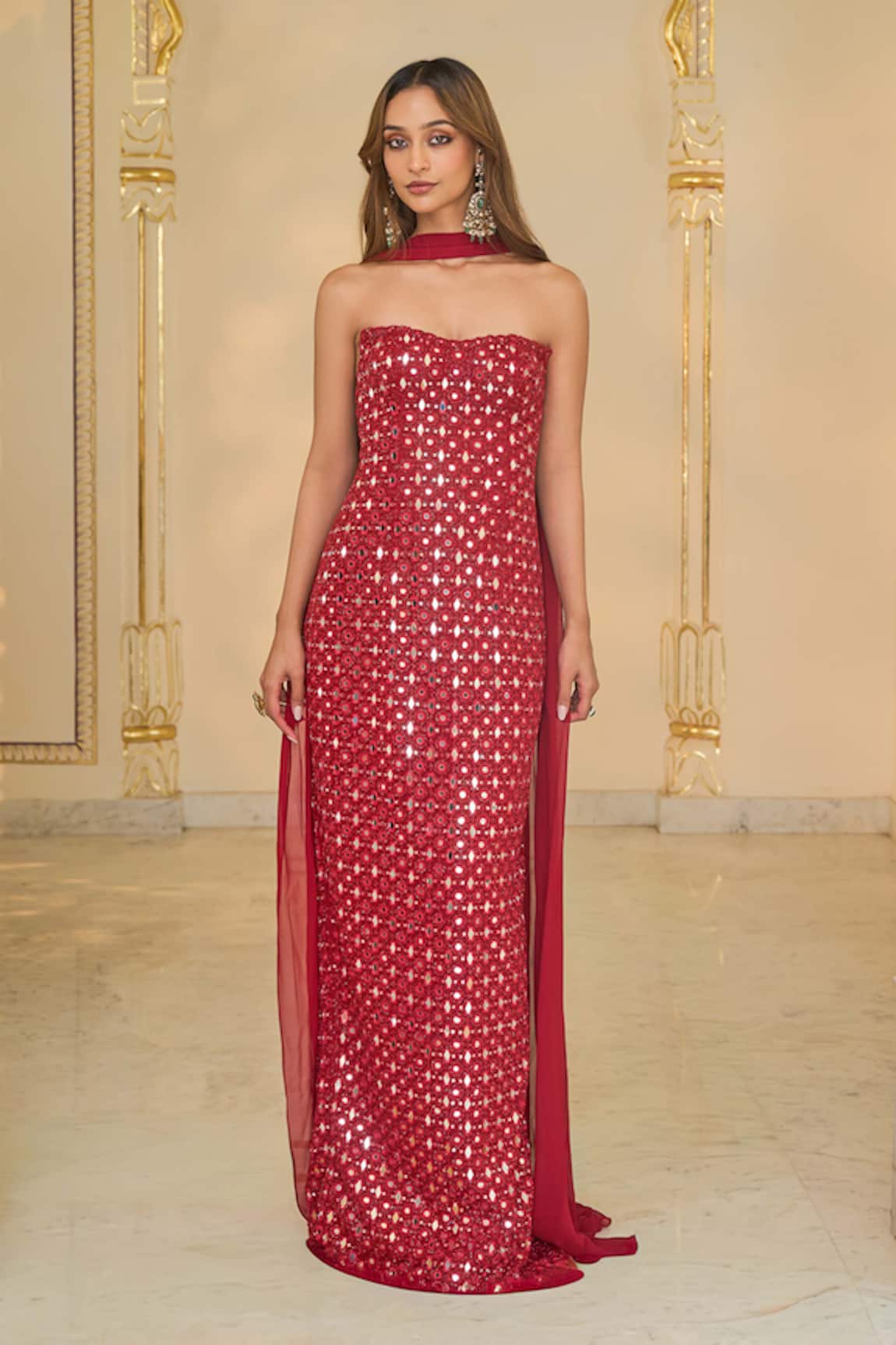 Arpita Mehta Gold Bodycon Tunic & Slim Dupatta