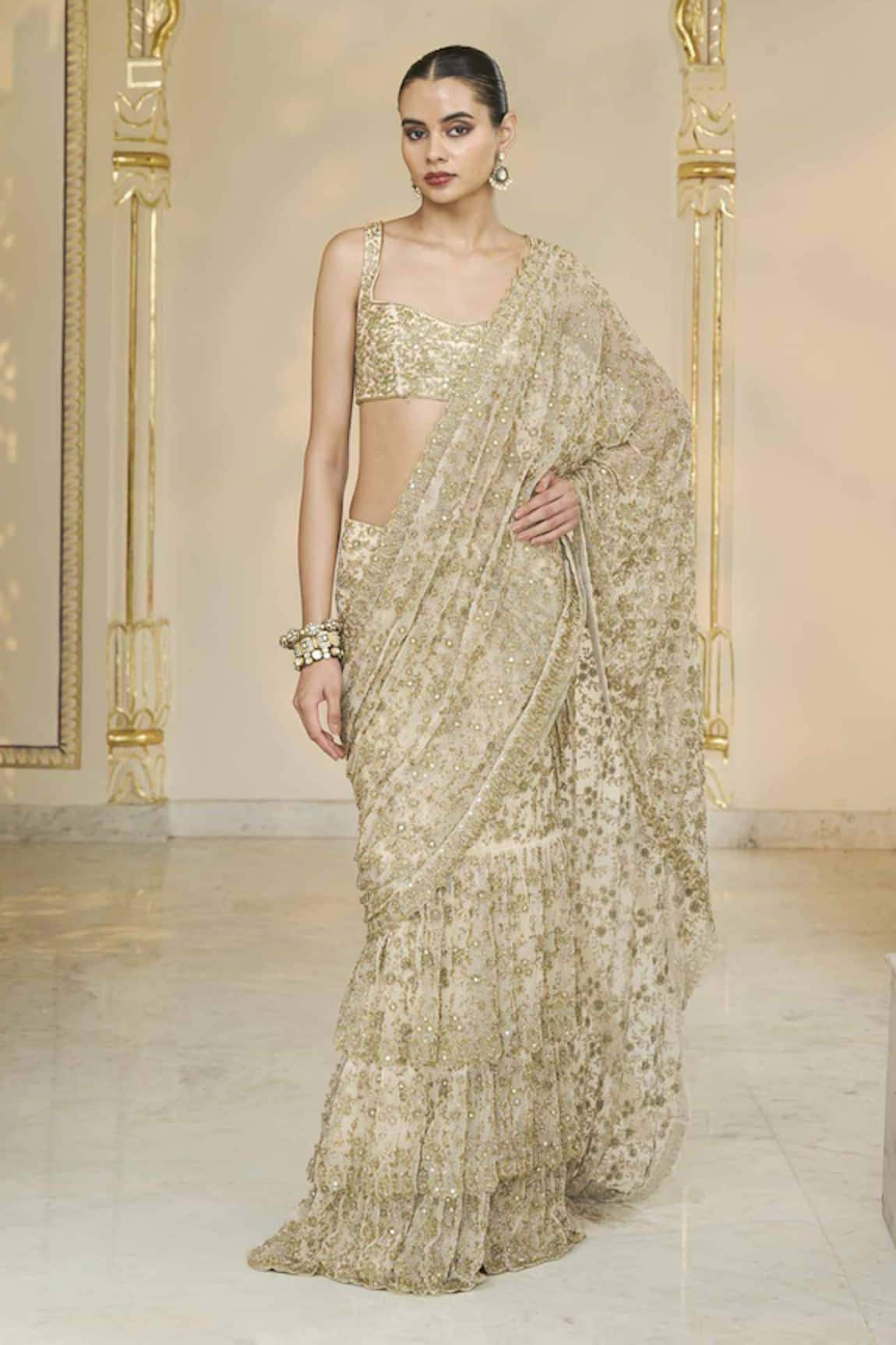 Arpita Mehta Hand Embroidered Ruffle Pre-Draped Sari Set