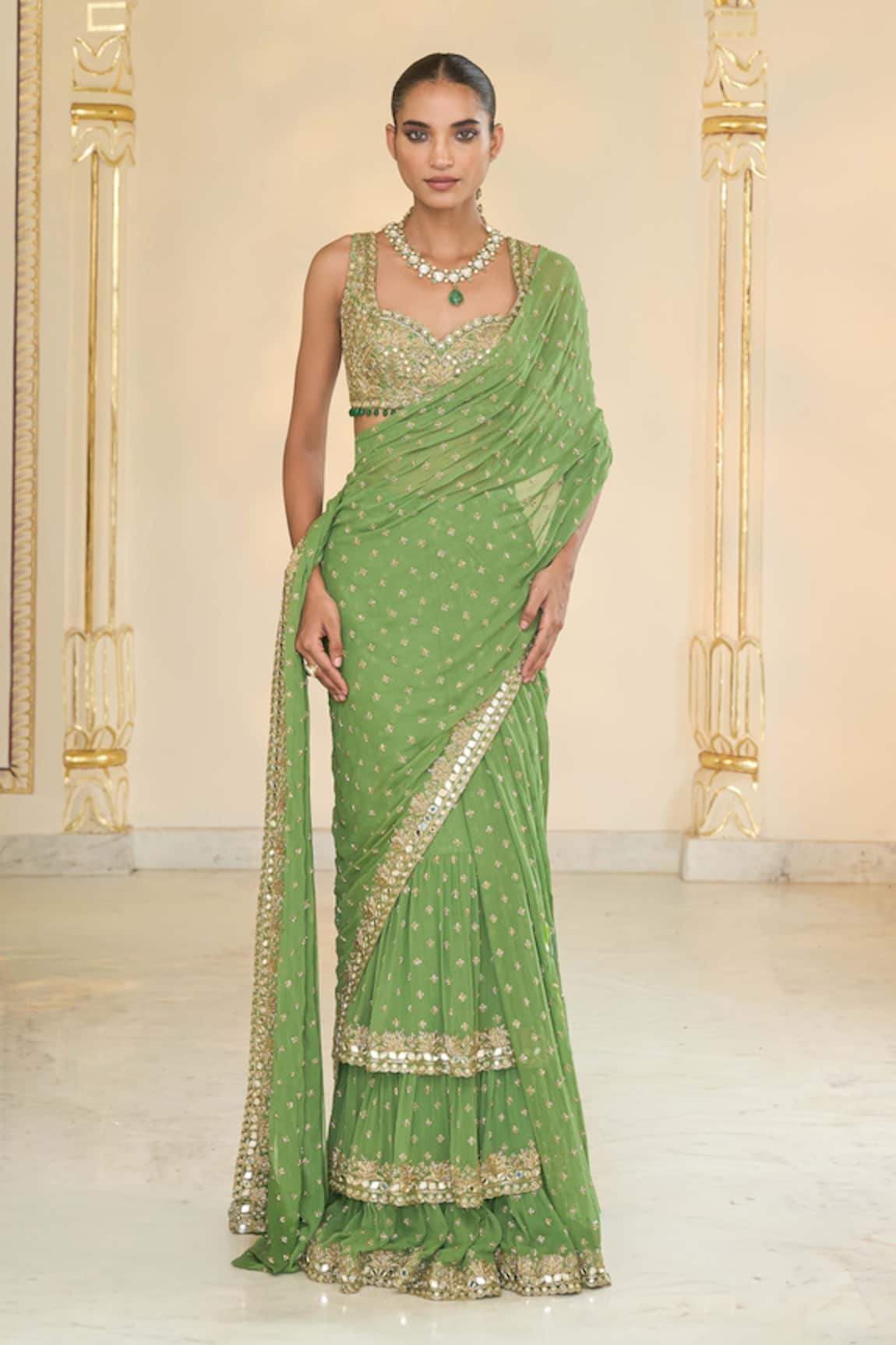 Arpita Mehta Hand Embroidered Ruffle Sari Set 