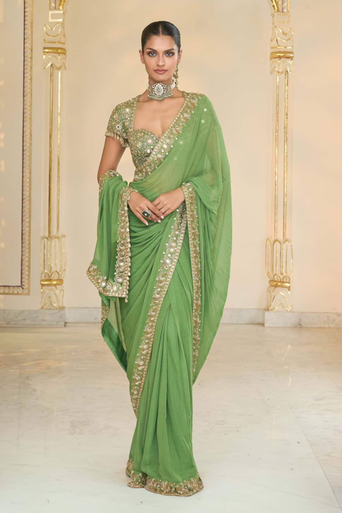 Arpita Mehta Hand Embroidered Saree & Blouse Set 
