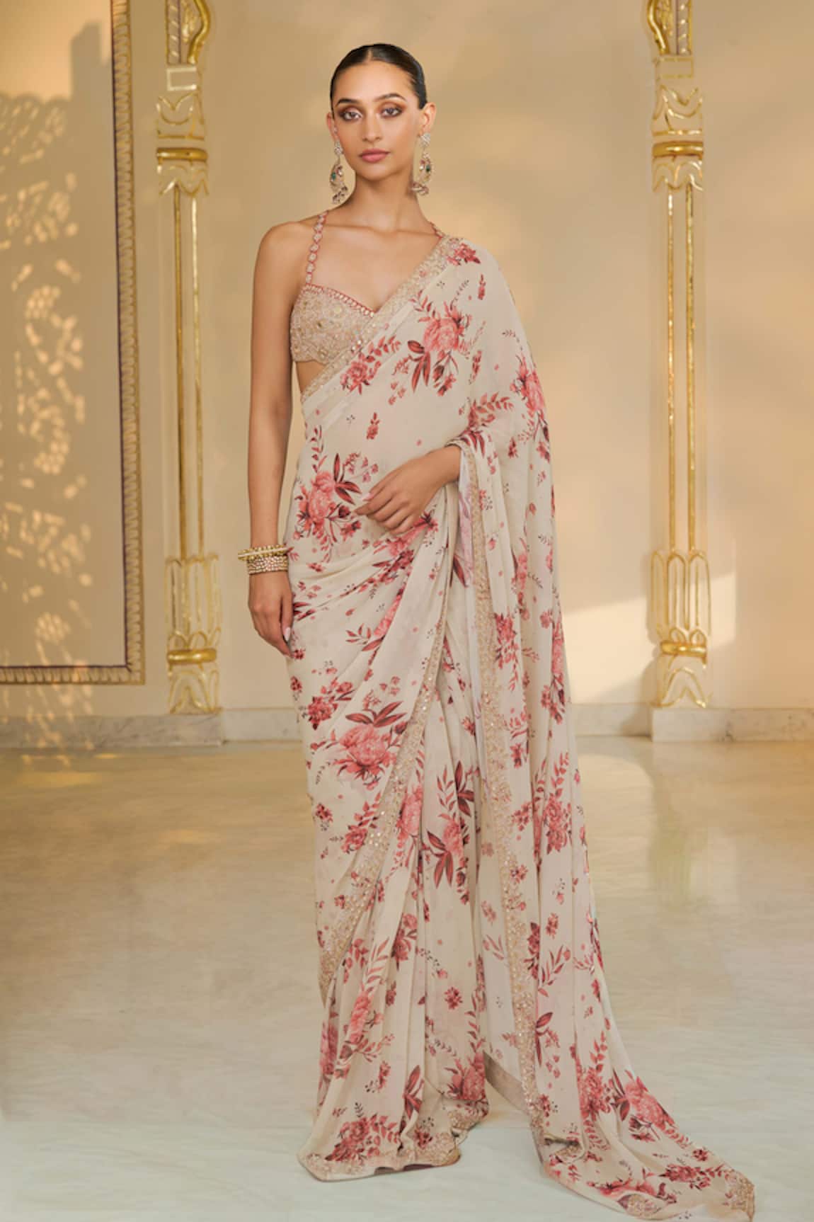 Arpita Mehta Bloom Print Georgette Sari Set 