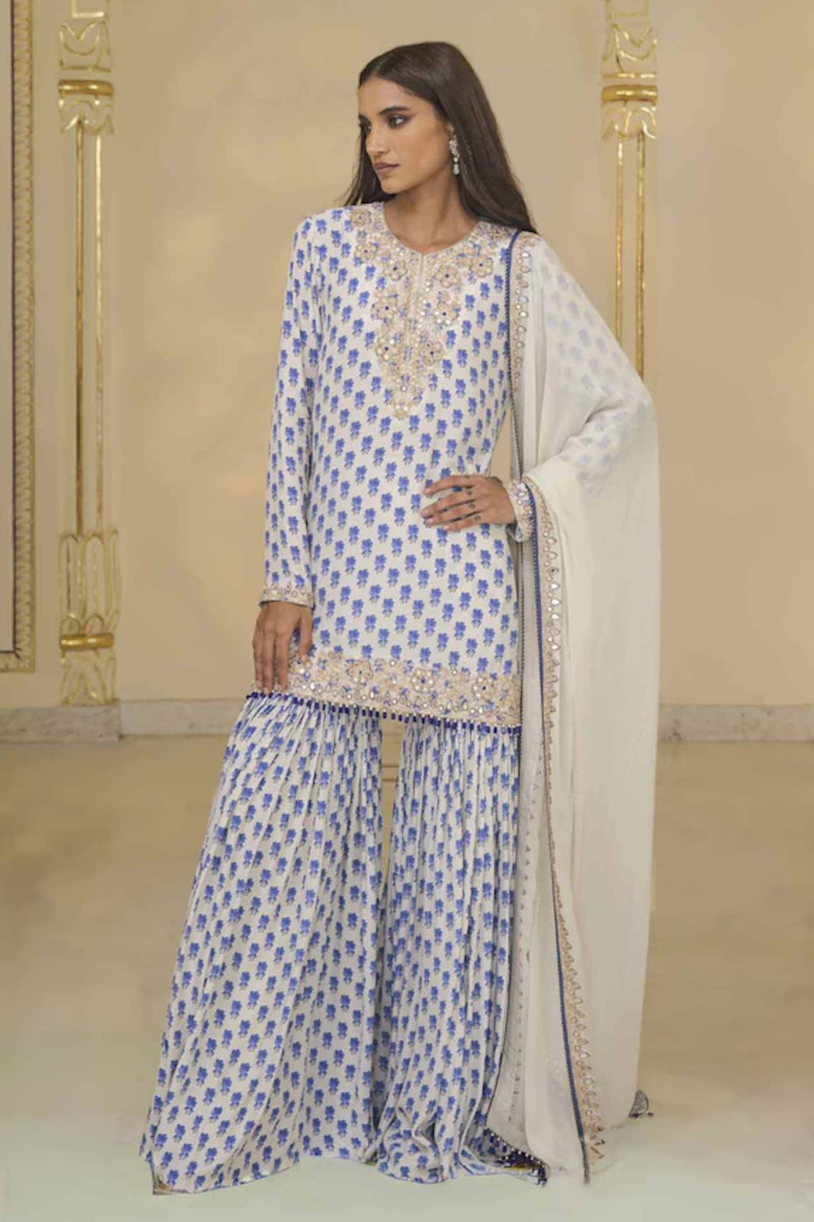 Arpita Mehta Bloom Butti Print Kurta, Gharara & Dupatta Set 
