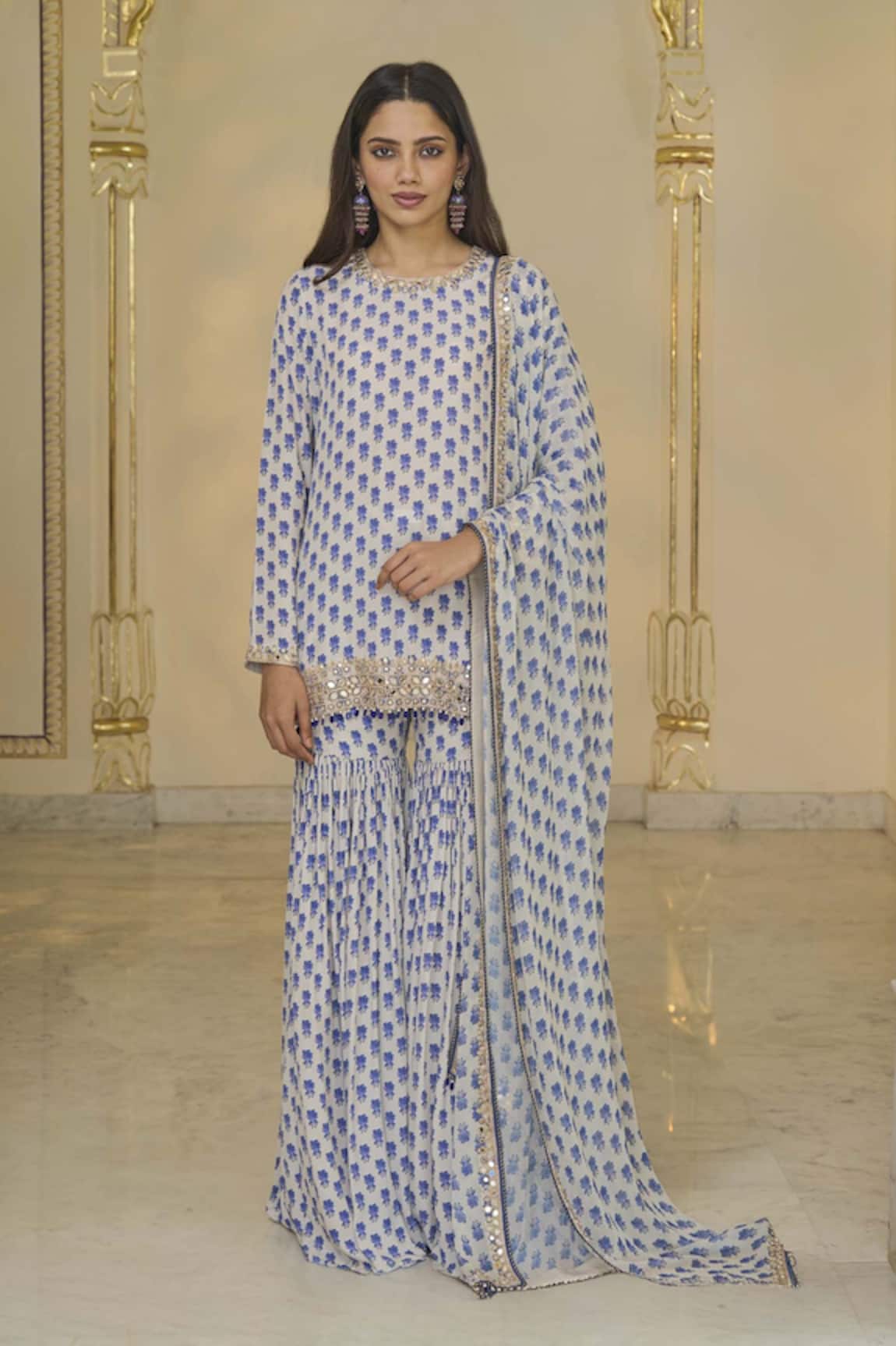 Arpita Mehta Bloom Butti Print Kurta & Gharara Set With Dupatta 
