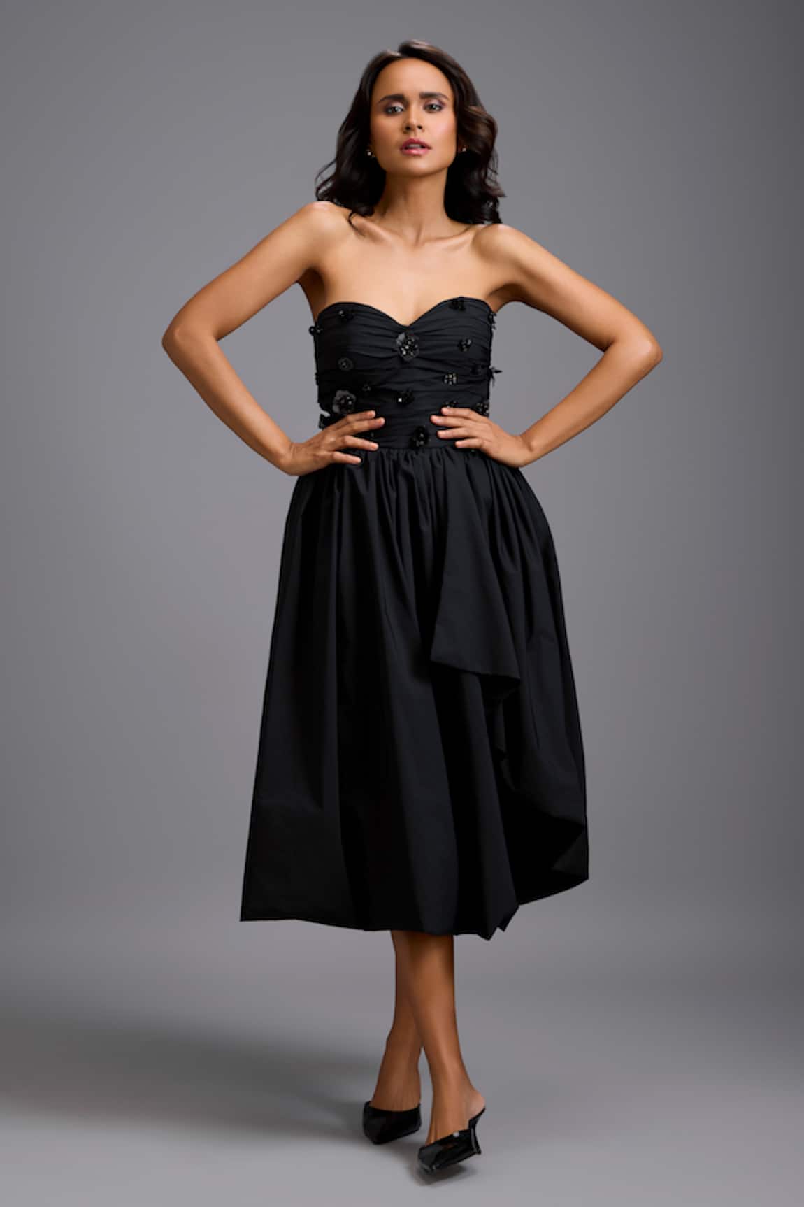 Deepika Arora Strapless Embellished Bodice Midi Dress
