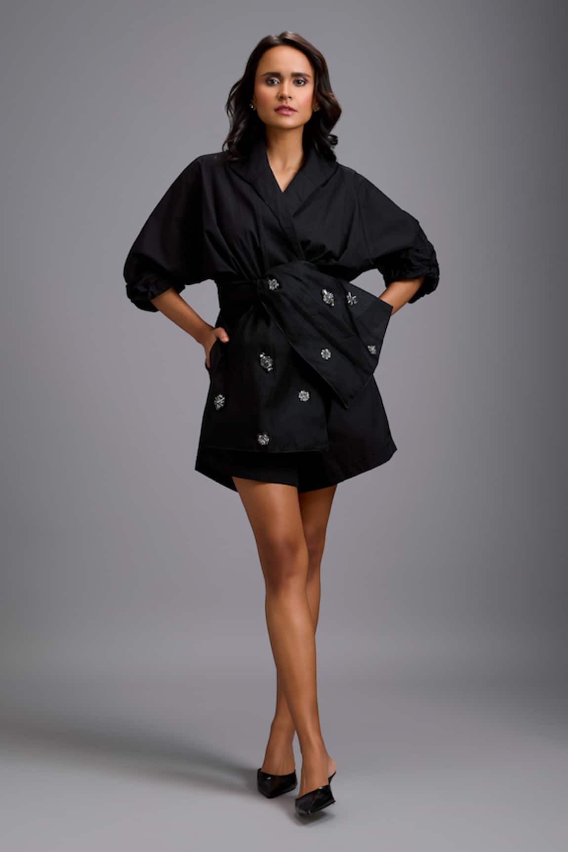 Deepika Arora Tailored Playsuit With Embellished Bow Belt