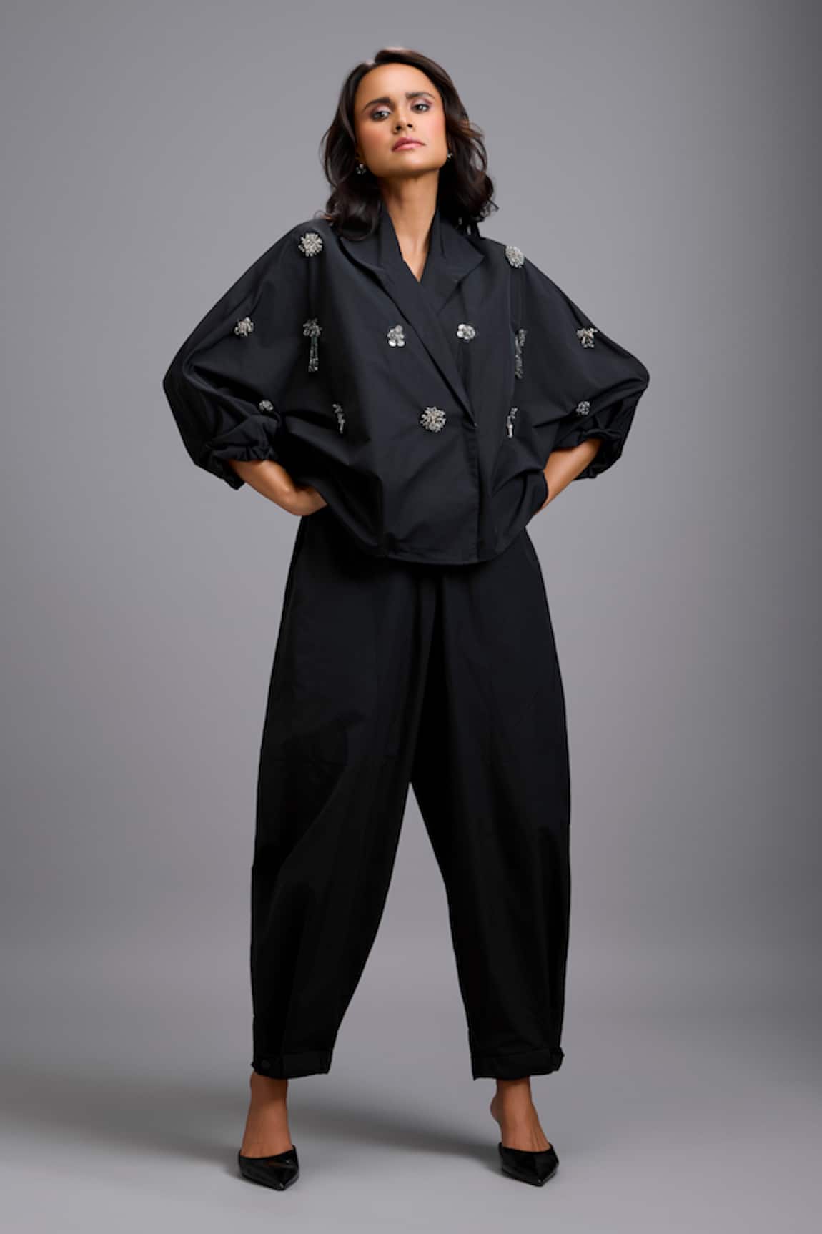 Deepika Arora Embellished Blazer & Drop-Crotch Pant Set