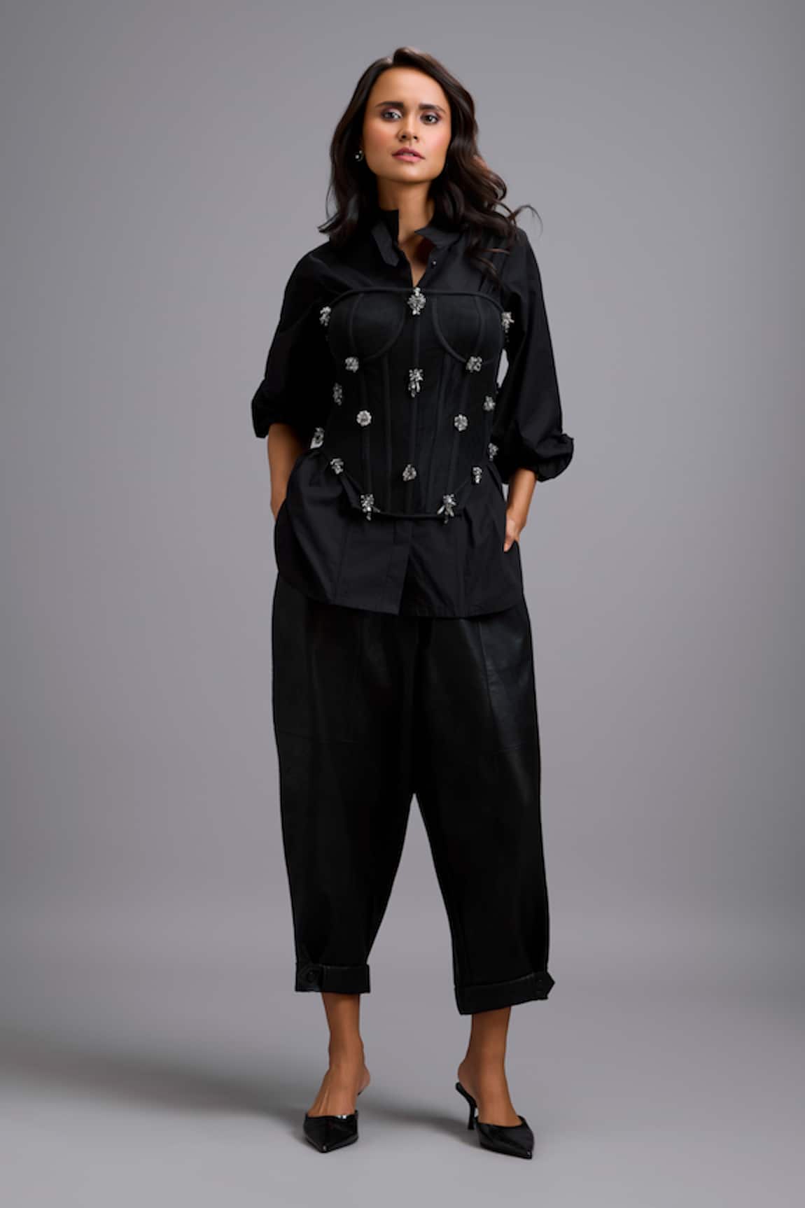 Deepika Arora Rhinestone Embellished Corset Shirt & Pant Set