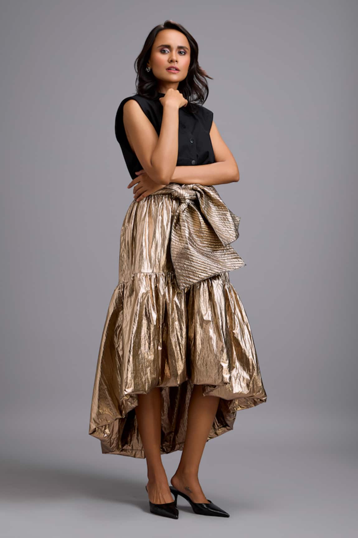 Deepika Arora Metallic High-Low Skirt