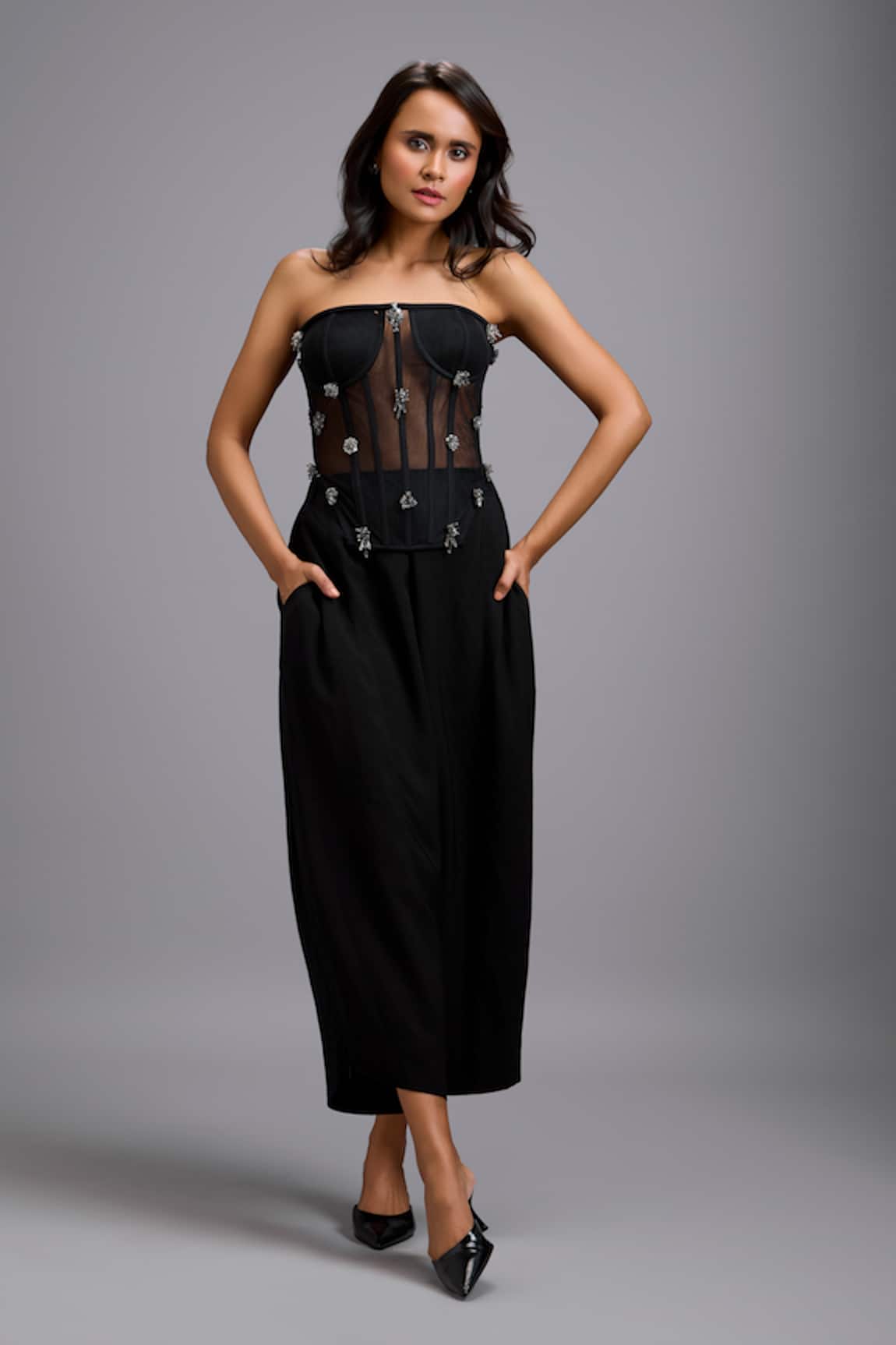 Deepika Arora Rhinestone Embellished Sheer Corset & Pant Set