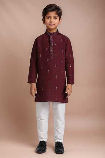 Petite Pomme Wine Sequence Embroidered Kurta Set 
