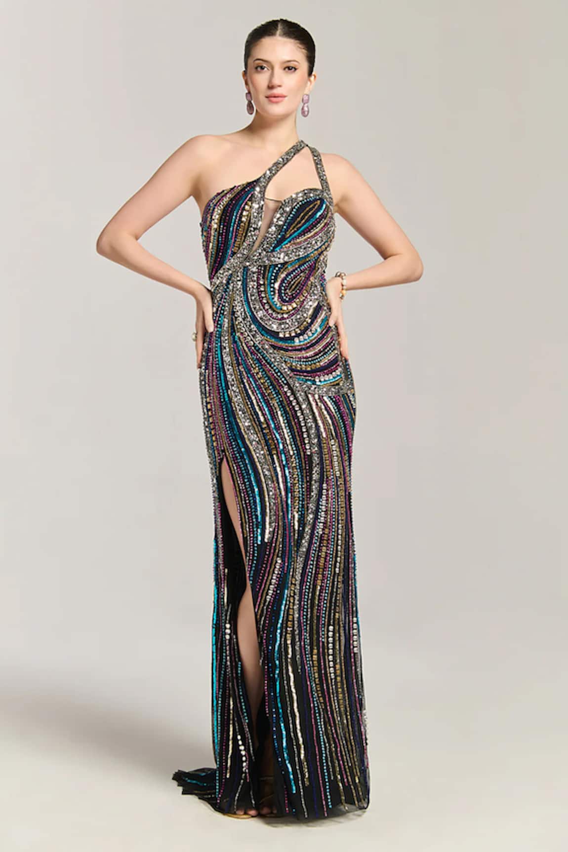 Bling Empire Crystal Couture One Shoulder Gown
