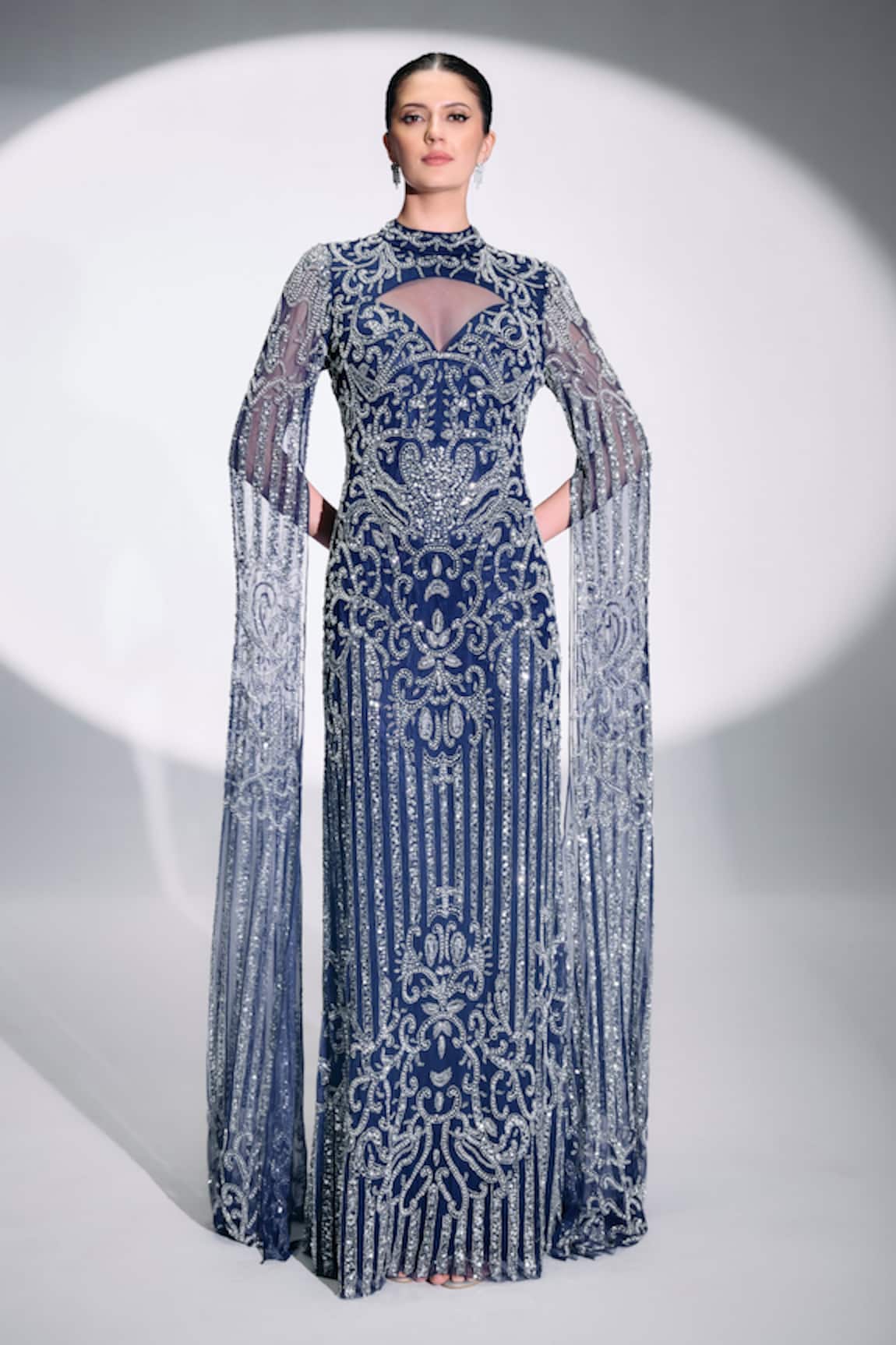 Bling Empire Elizabeth Embellished Cape Maxi Gown