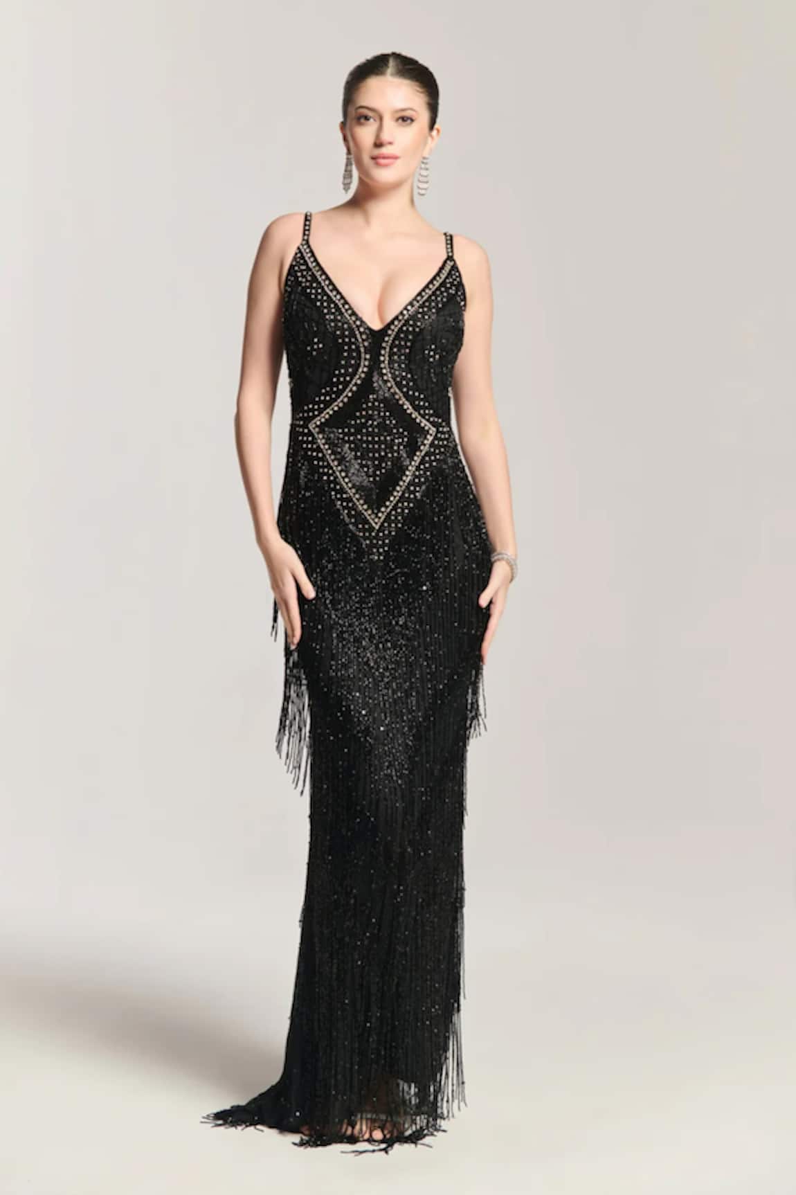 Bling Empire Midnight Swing Fringe Gown