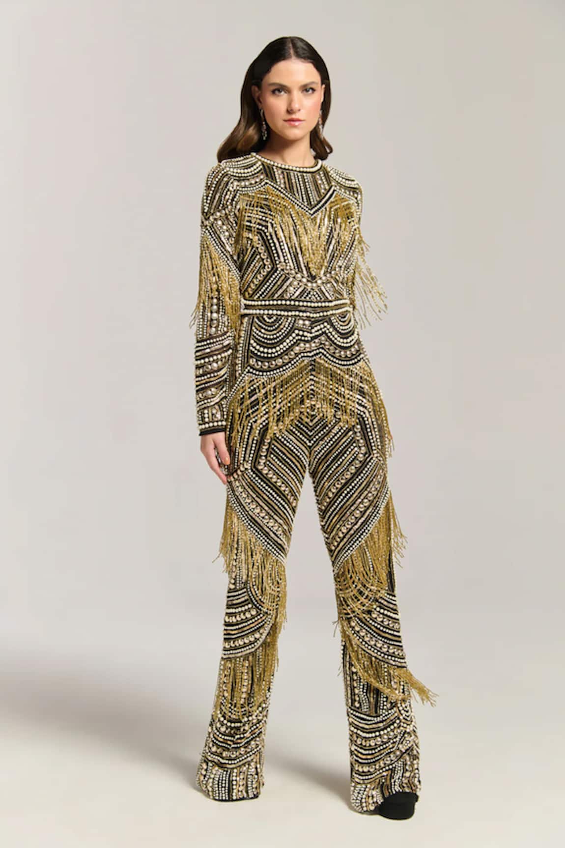 Bling Empire Golden Fringe Jumpsuit