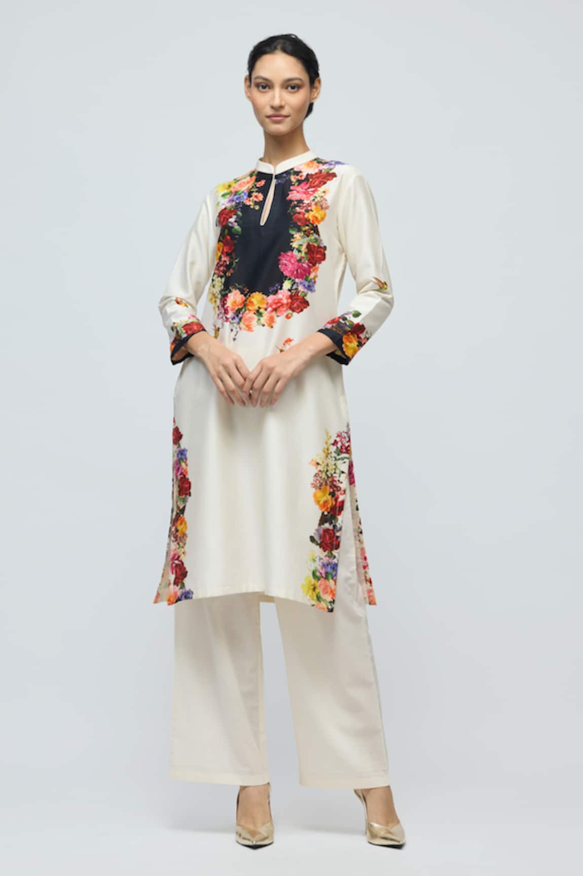 Rohit Bal Designs Pvt Ltd Floral Print Chanderi Tunic With Pant 