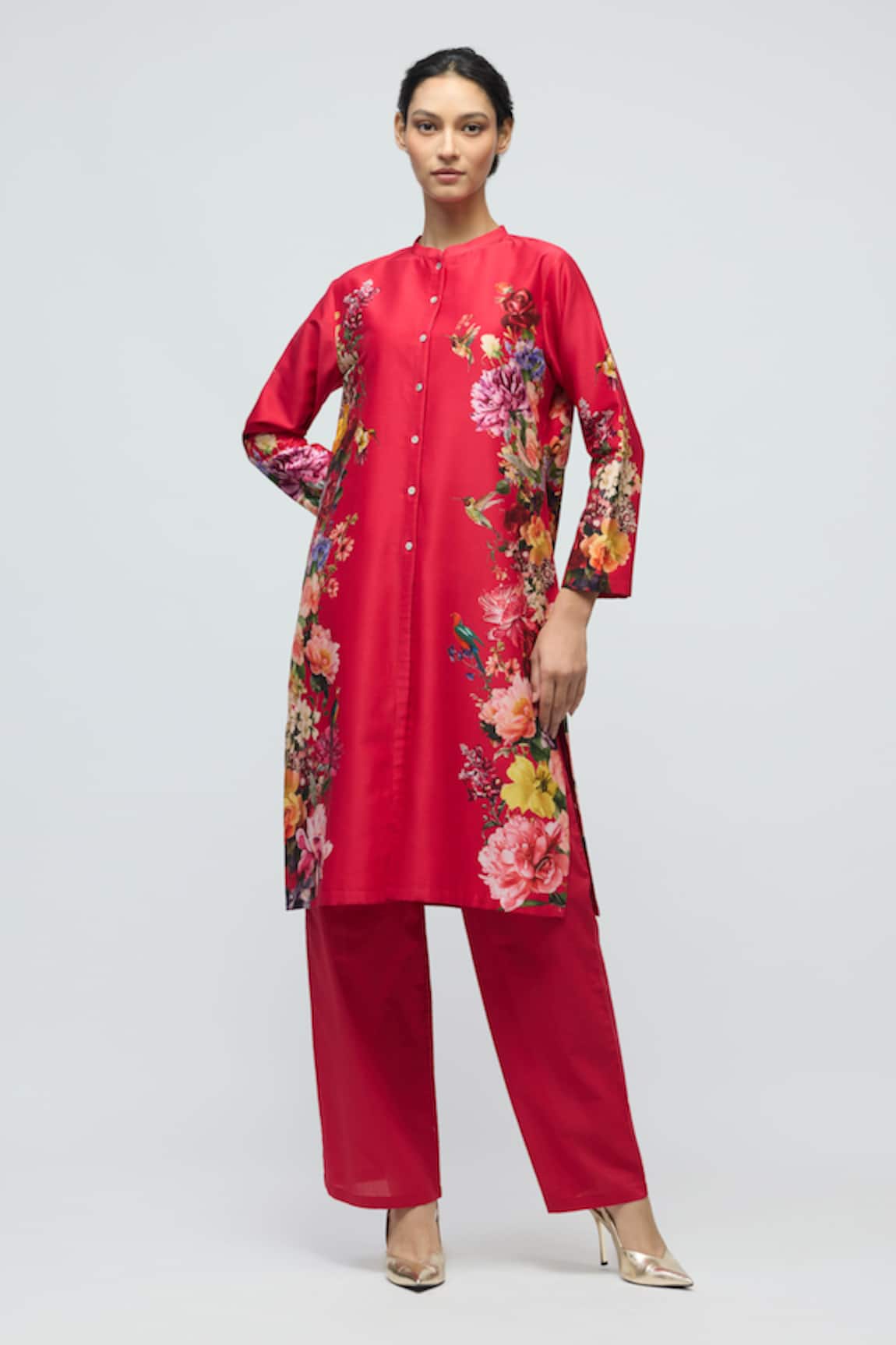 Rohit Bal Designs Pvt Ltd Floral Print Chanderi Tunic With Pant 