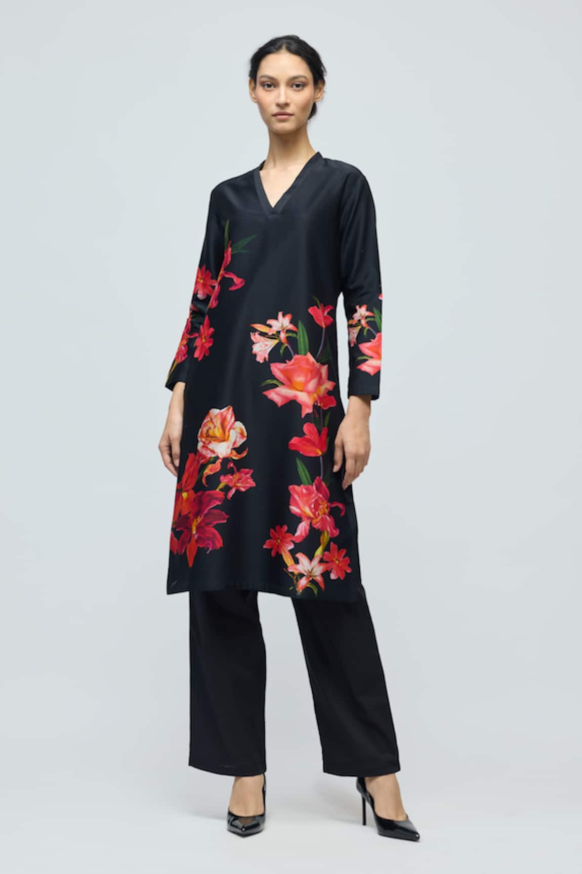 Balance By Rohit Bal Floral Print Chanderi Tunic With Pant