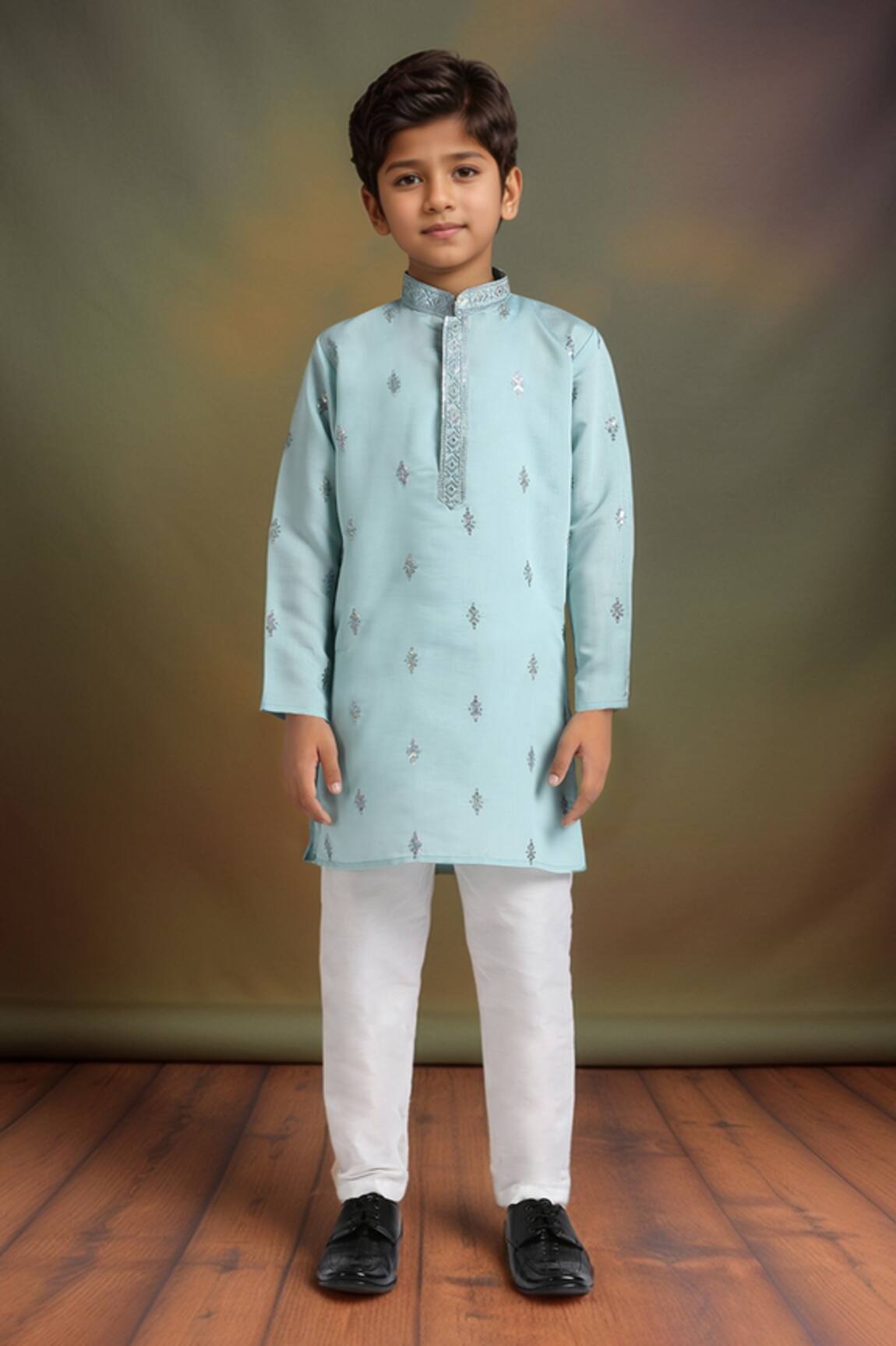 Petite Pomme Teal Blue Sequence Embroidered Kurta Set