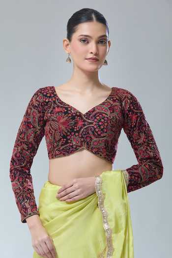 Samyukta Singhania Black Kashmiri Embroidered Saree Blouse 