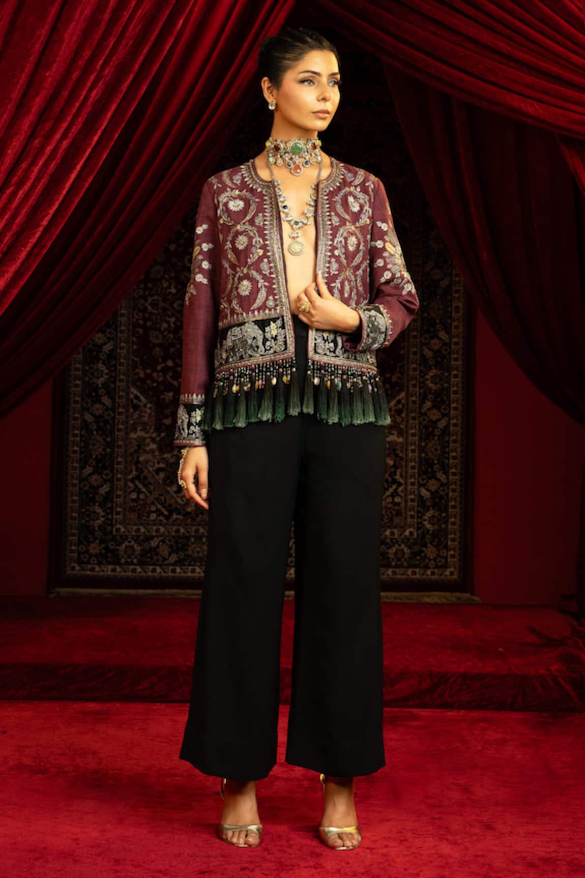 Sonia Baderia Hand Embroidered Jacket & Flared Pant Set