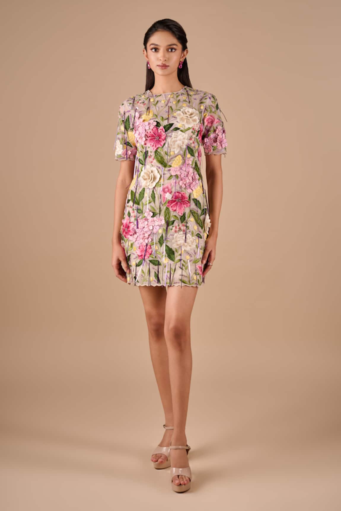 Shriya Som Floral Embroidered Bodycon Dress 