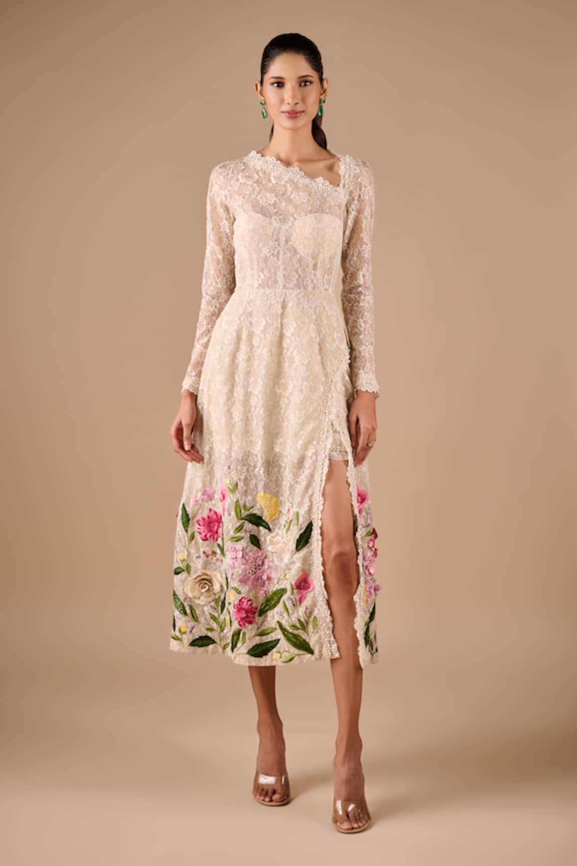 Shriya Som Multi Floral Lace Midi Dress 