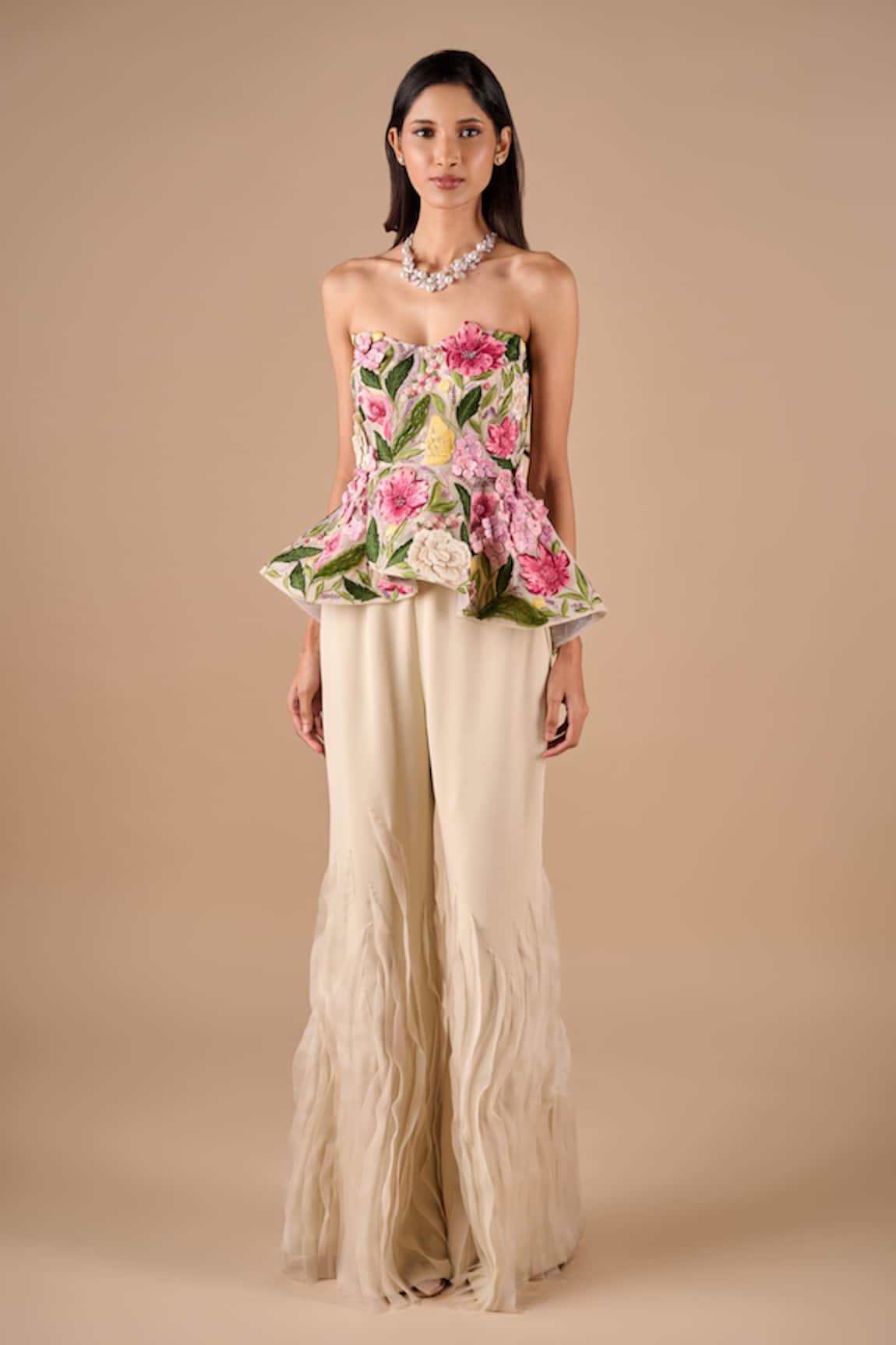 Shriya Som Multi Floral Peplum Top & Pant Set 