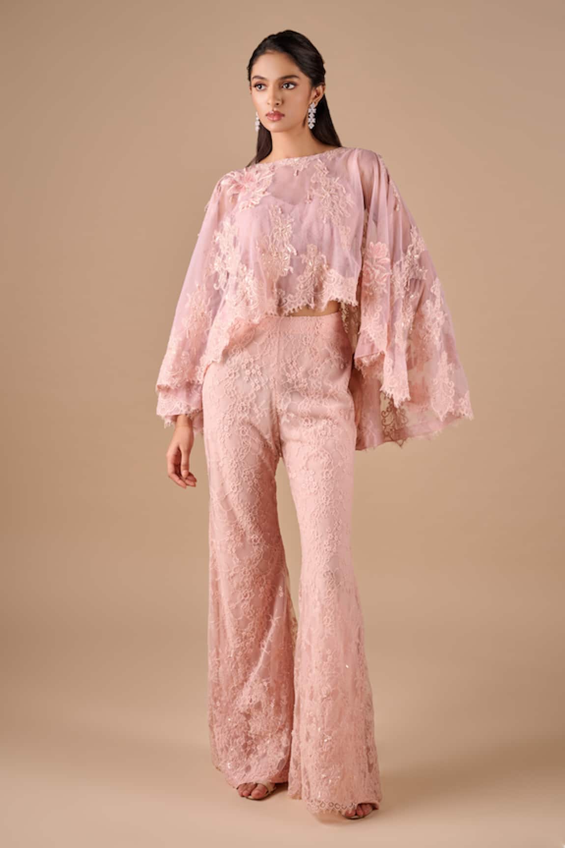 Shriya Som Flare Lace Cape & Pant Set 