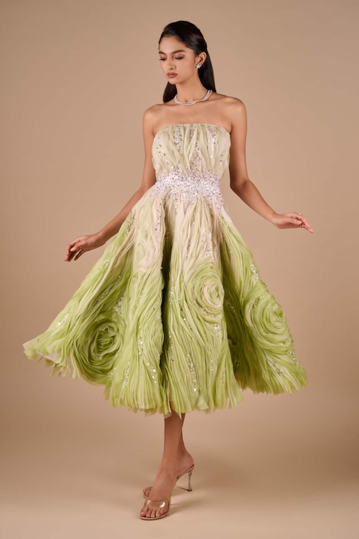 Shriya Som Textured Sequin Bandeau Dress 