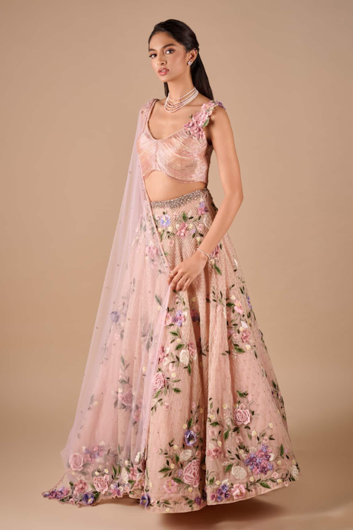 Shriya Som Floral Embroidered Skirt Set 