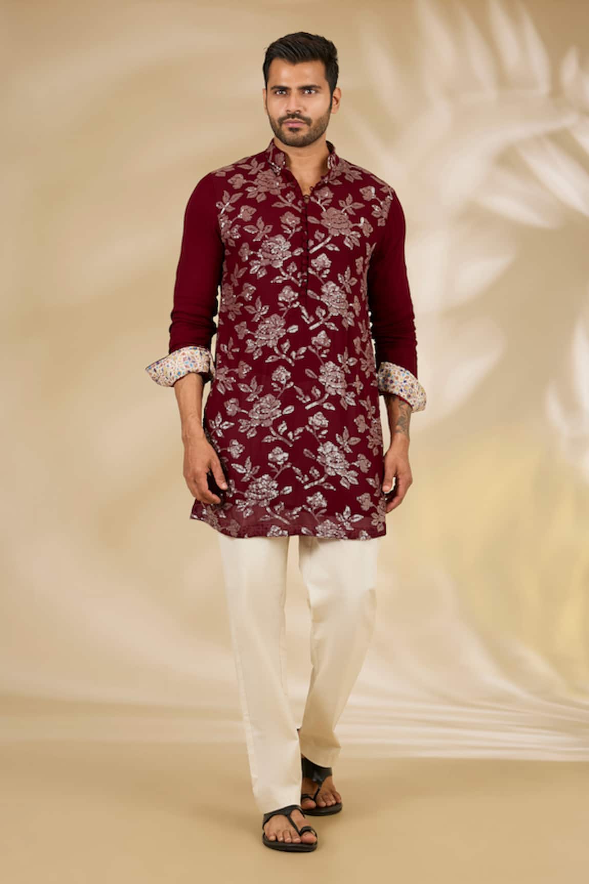 Rabani & Rakha Sequin Floral Kurta & Pant Set
