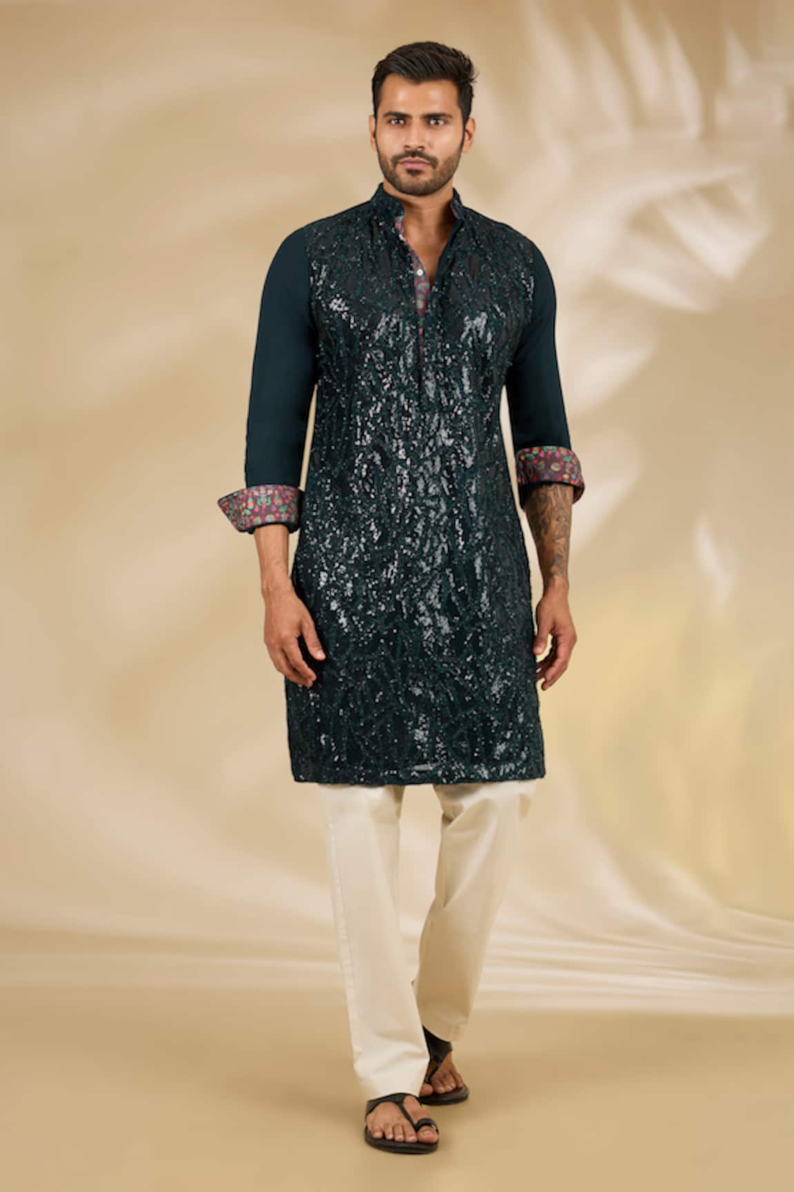 Rabani & Rakha Net Thread & Sequin Embroidered Kurta Set